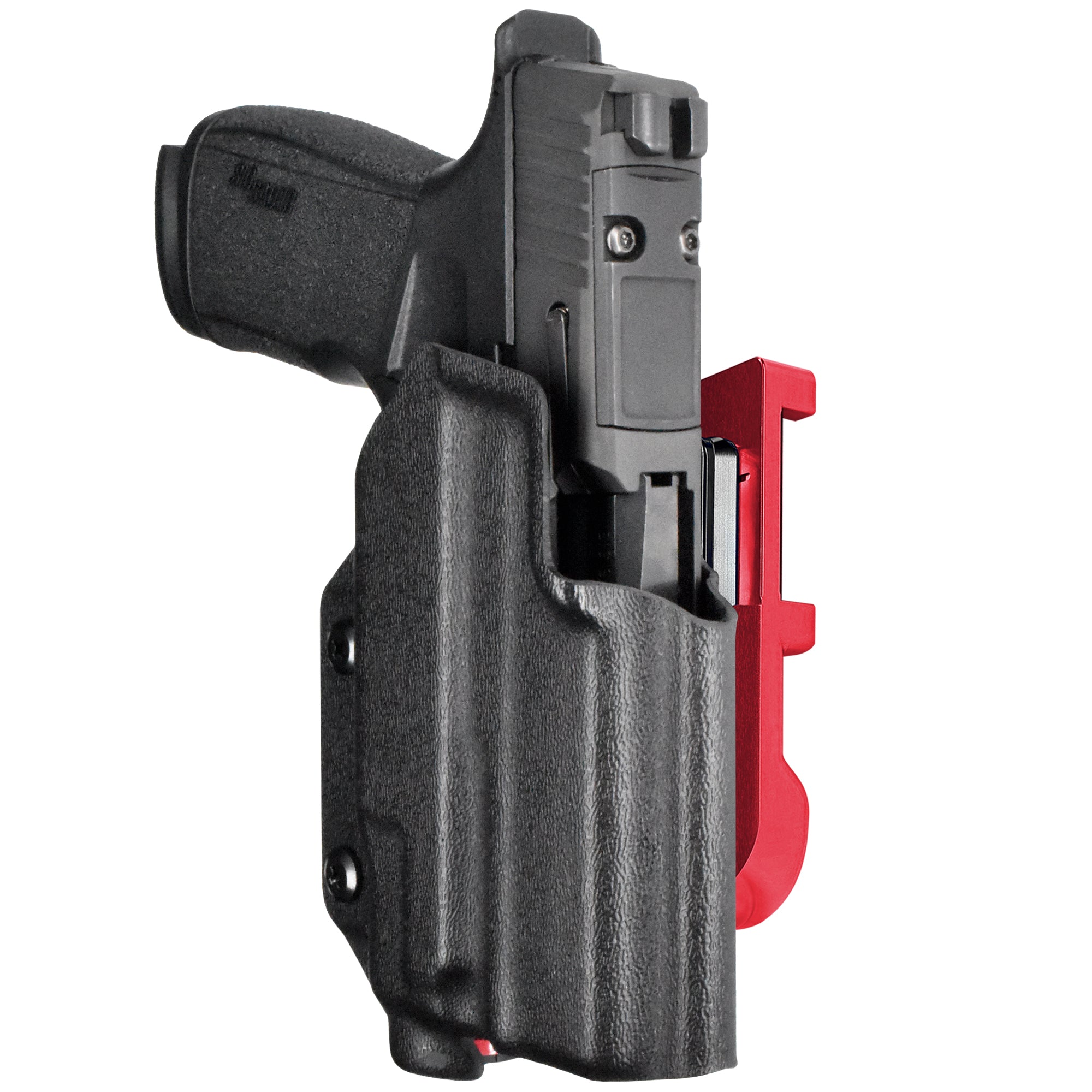 Sig P365 XMACRO w/ TLR-7 Sub IDPA Quick Mount Holster with Red Belt Attachment, Black Holster Shell