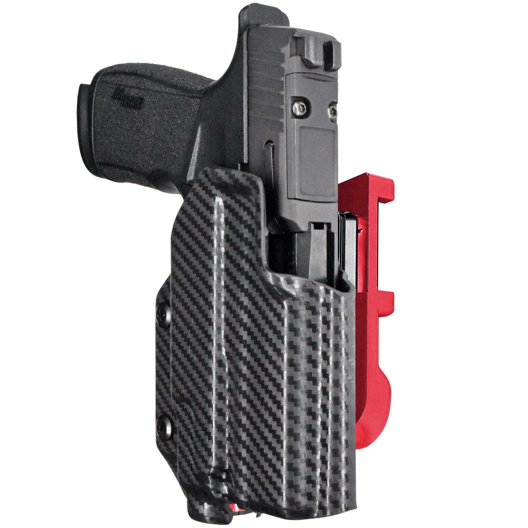 Sig P365 XMACRO w/ TLR-7 Sub IDPA Quick Mount Holster with Red Belt Attachment, Carbon Fiber Holster Shell