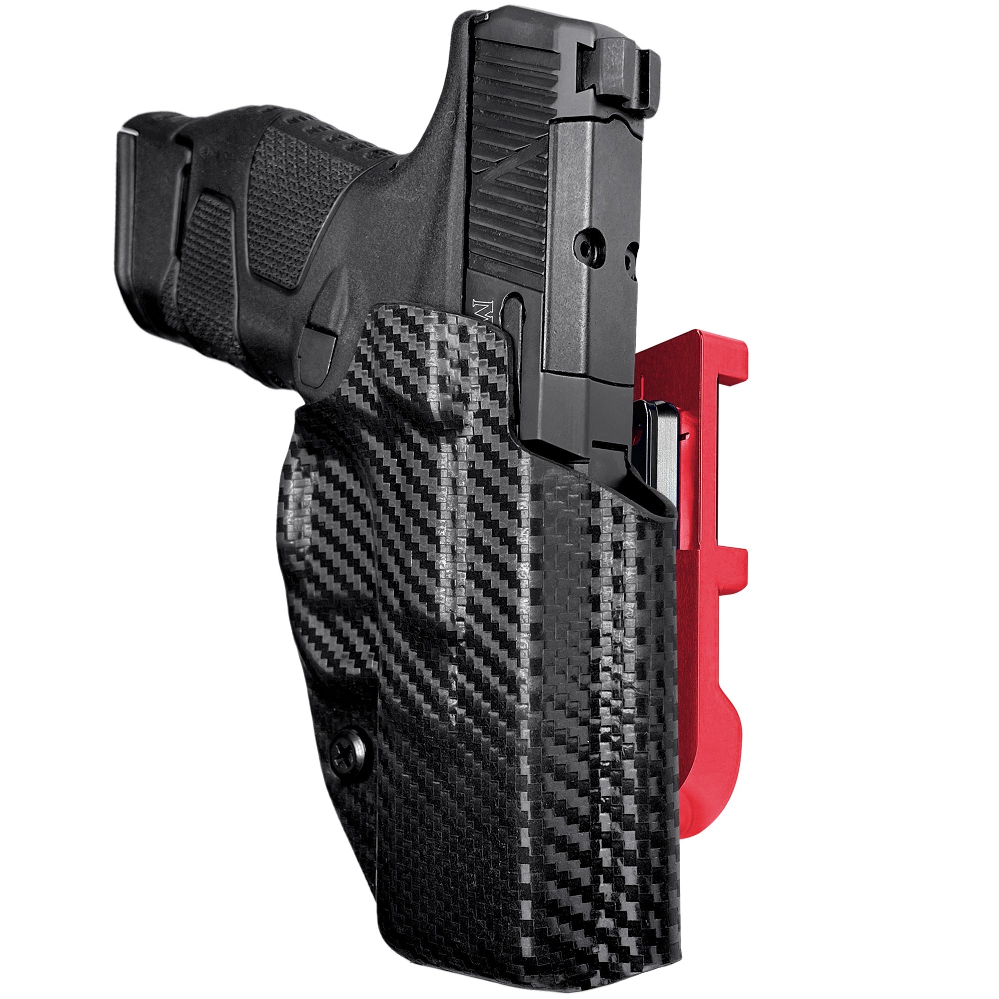 Mossberg MC2SC IDPA Quick Mount Holster with Red Belt Attachment, Carbon Fiber Holster Shell
