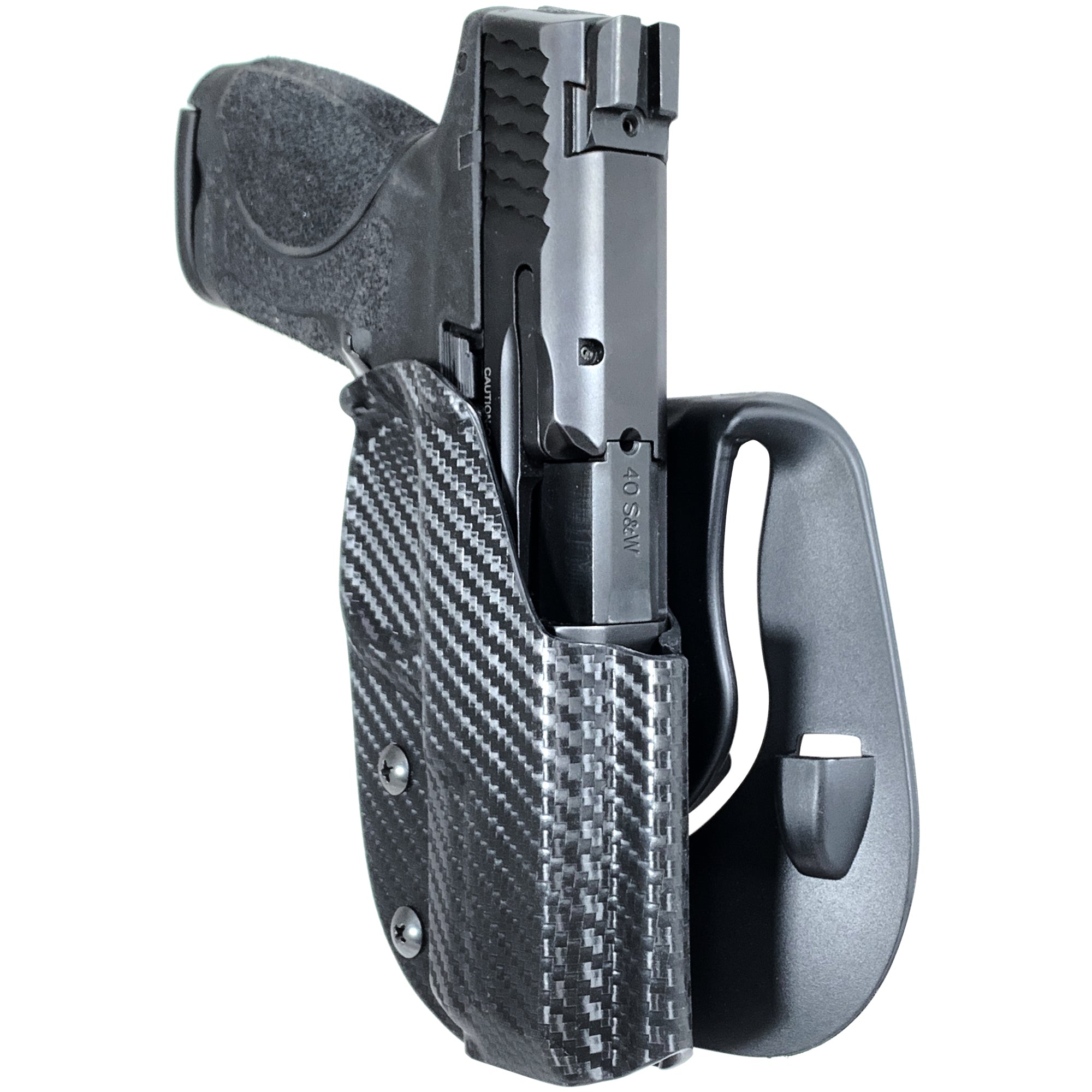 Smith & Wesson M&P9/40 5'' w/ Align Tactical Thumb Rest OWB Paddle Holster in Carbon Fiber