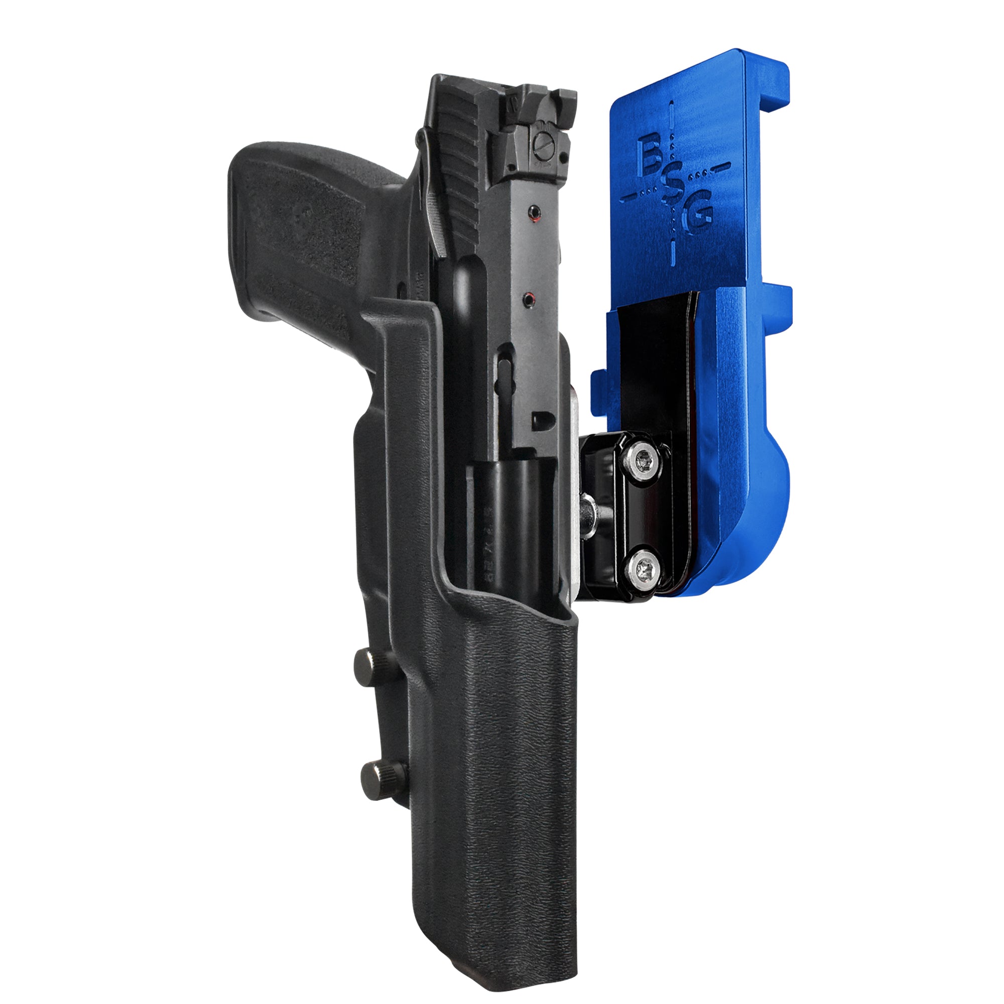 Ruger 5.7 IPSC/USPA Quick Mount Ball Joint Holster with Blue Belt Attachment, Black Holster Shell