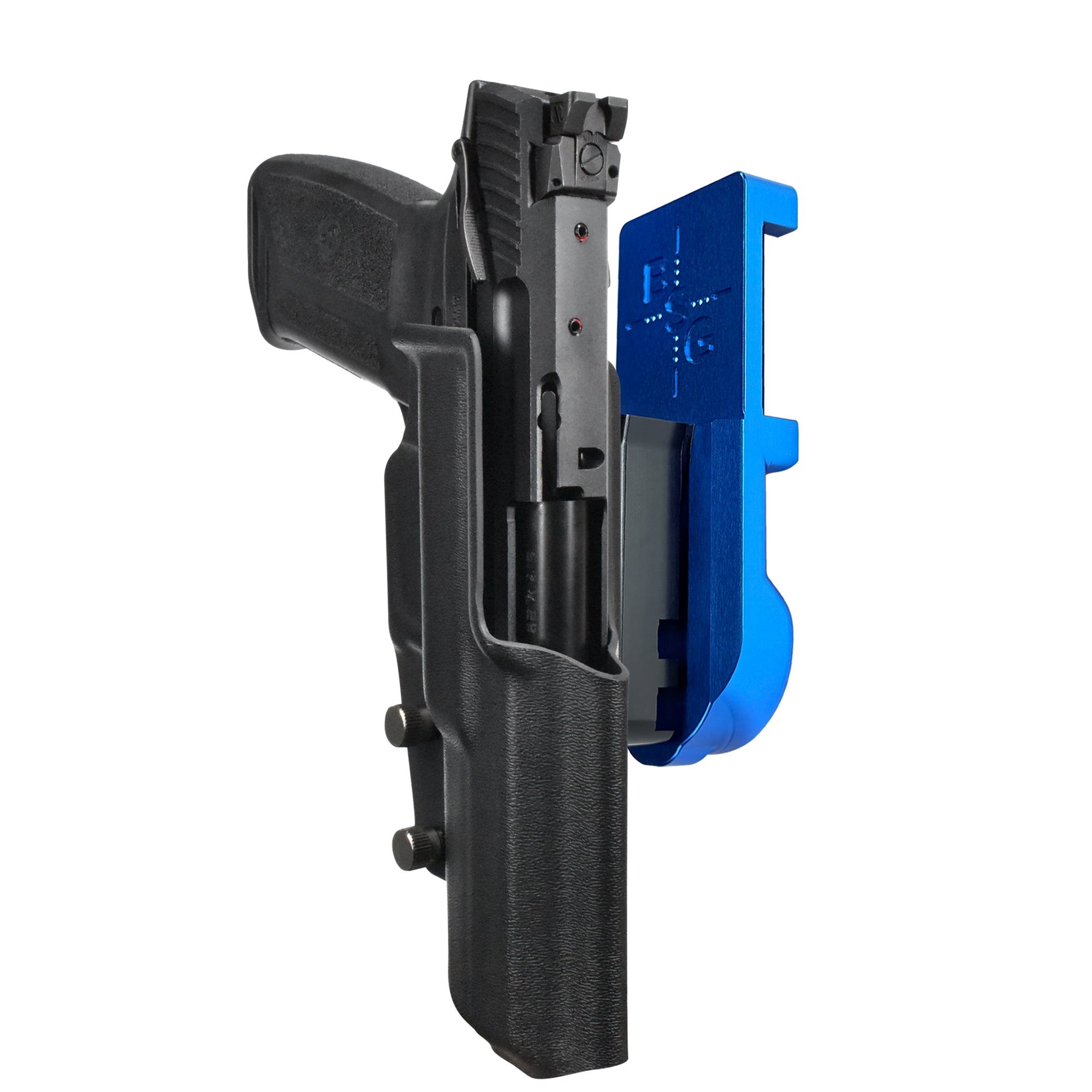 Ruger 5.7 IPSC/USPA Quick Mount Holster with Blue Belt Attachment, Black Holster Shell