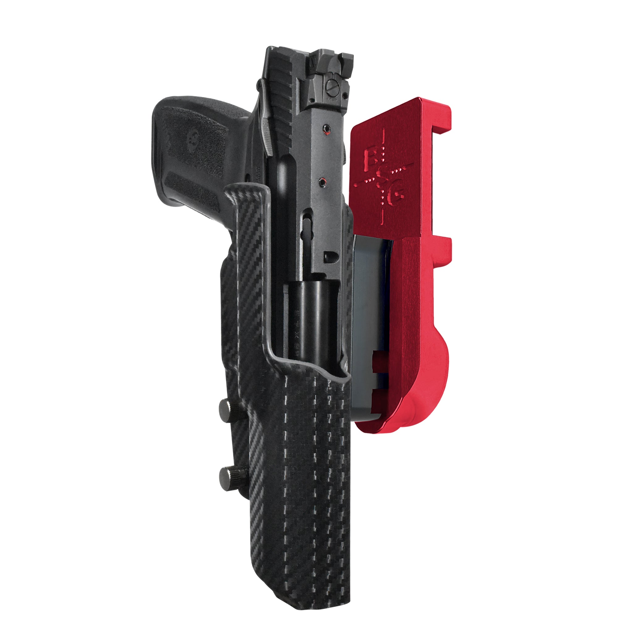 Ruger 5.7 IPSC/USPA Quick Mount Holster with Red Belt Attachment, Carbon Fiber Holster Shell