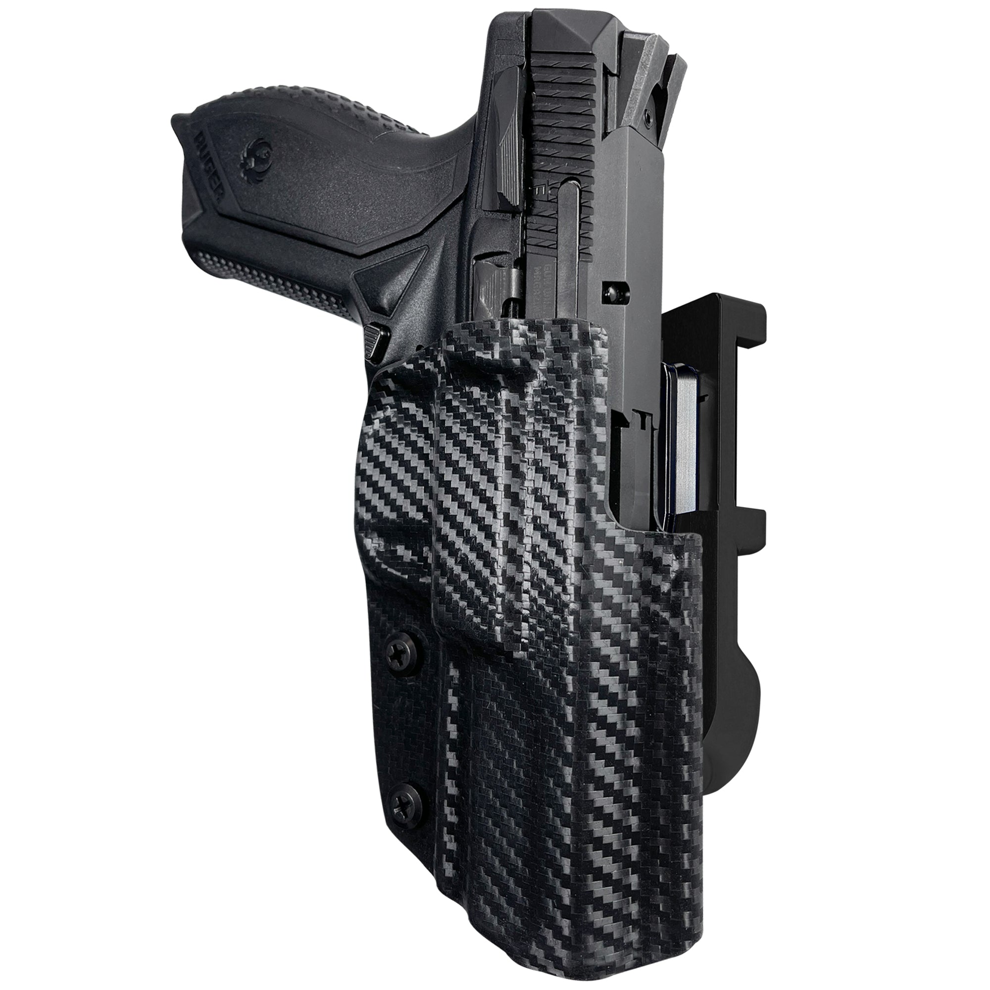 Ruger American Compact 3.55in IDPA Quick Mount Holster with Black Belt Attachment, Carbon Fiber Holster Shell