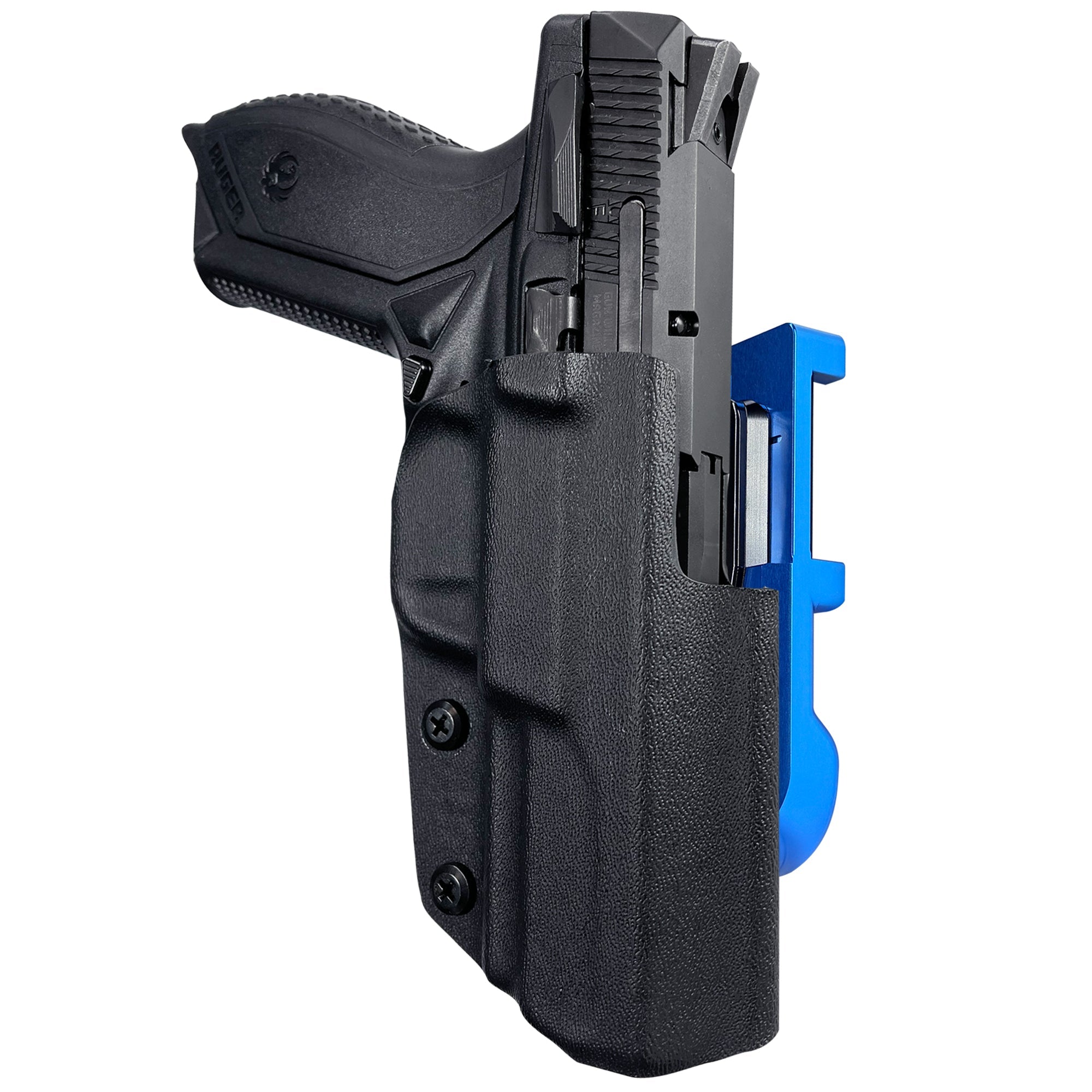 Ruger American Compact 3.55in IDPA Quick Mount Holster with Blue Belt Attachment, Black Holster Shell