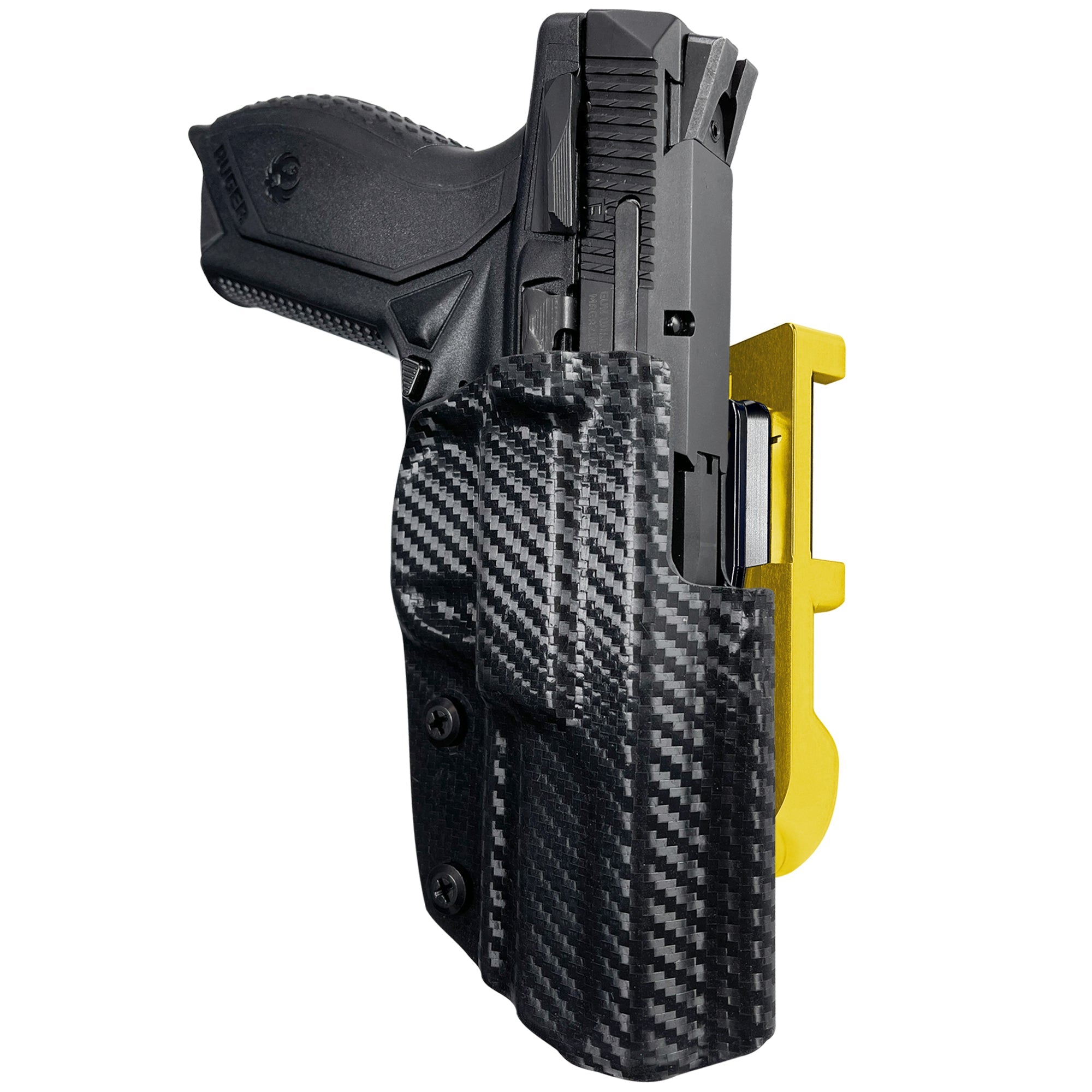 Ruger American Compact 3.55in IDPA Quick Mount Holster with 24K Gold Belt Attachment, Carbon Fiber Holster Shell