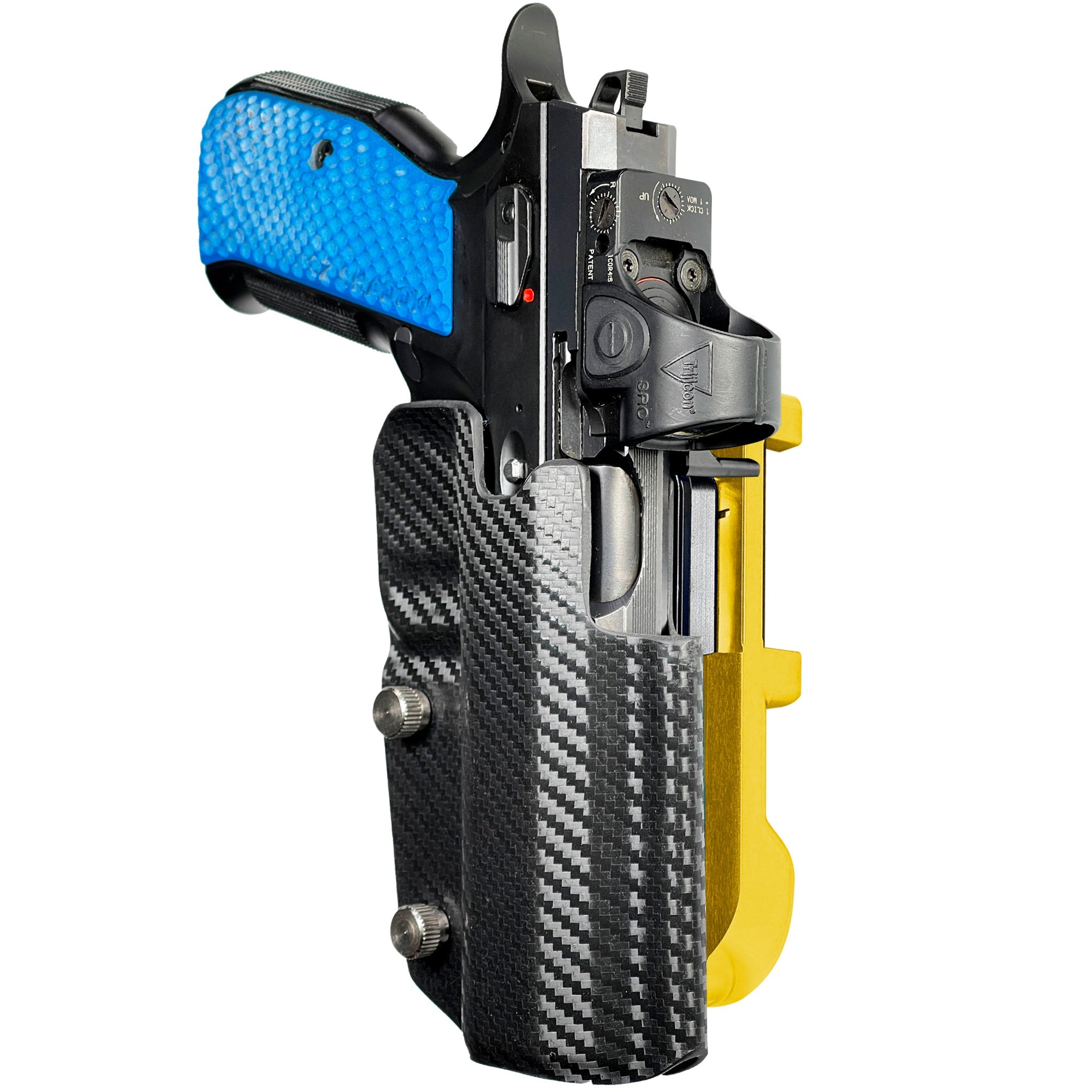 Shadow 2 TEvo Thumb Rest IDPA Quick Mount Holster with 24K Gold Belt Attachment, Carbon Fiber Holster Shell