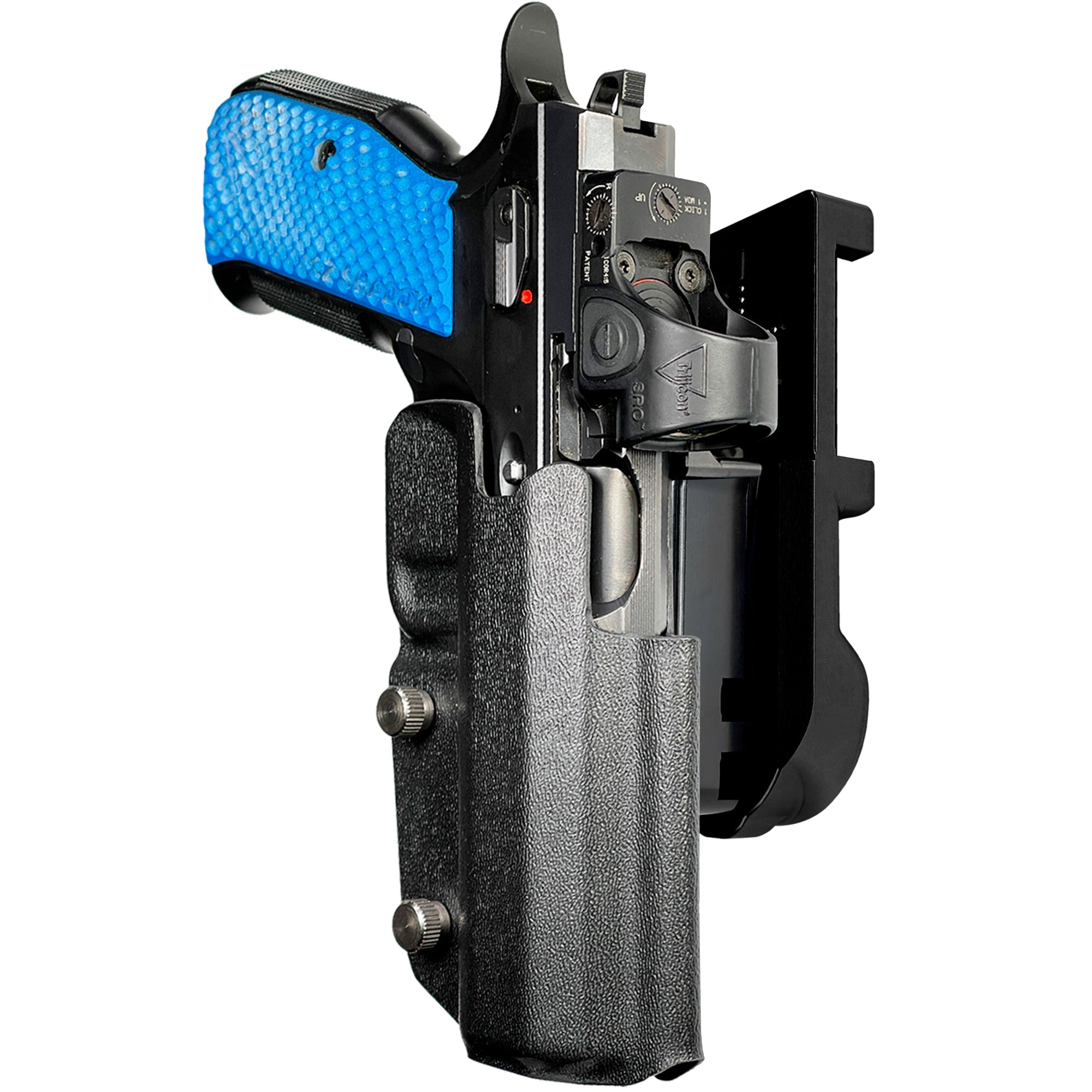 Shadow 2 TEvo Thumb Rest IPSC/USPA Quick Mount Holster with Black Belt Attachment, Black Holster Shell