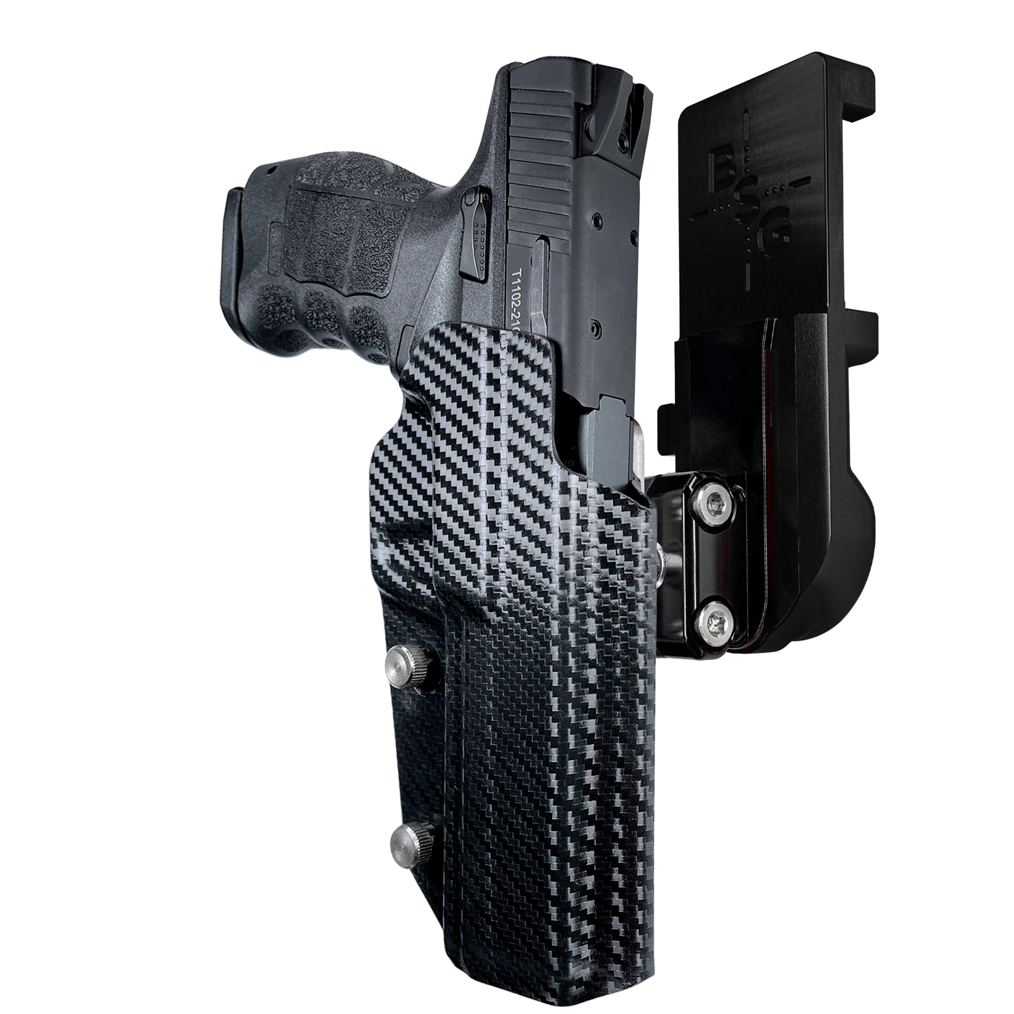 SAR9 Sport IPSC/USPA Quick Mount Ball Joint Holster with Black Belt Attachment, Carbon Fiber Holster Shell