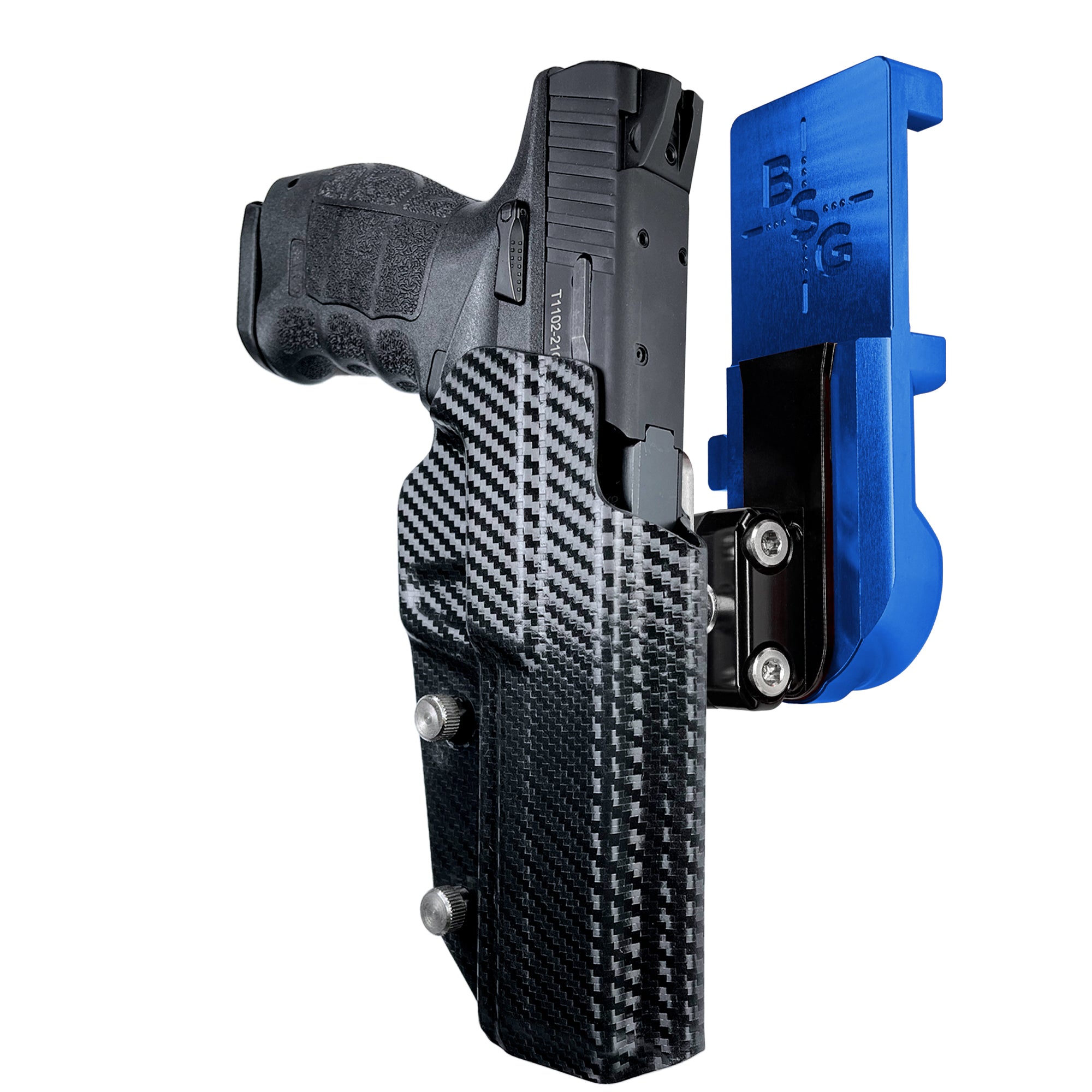 SAR9 Sport IPSC/USPA Quick Mount Ball Joint Holster with Blue Belt Attachment, Carbon Fiber Holster Shell