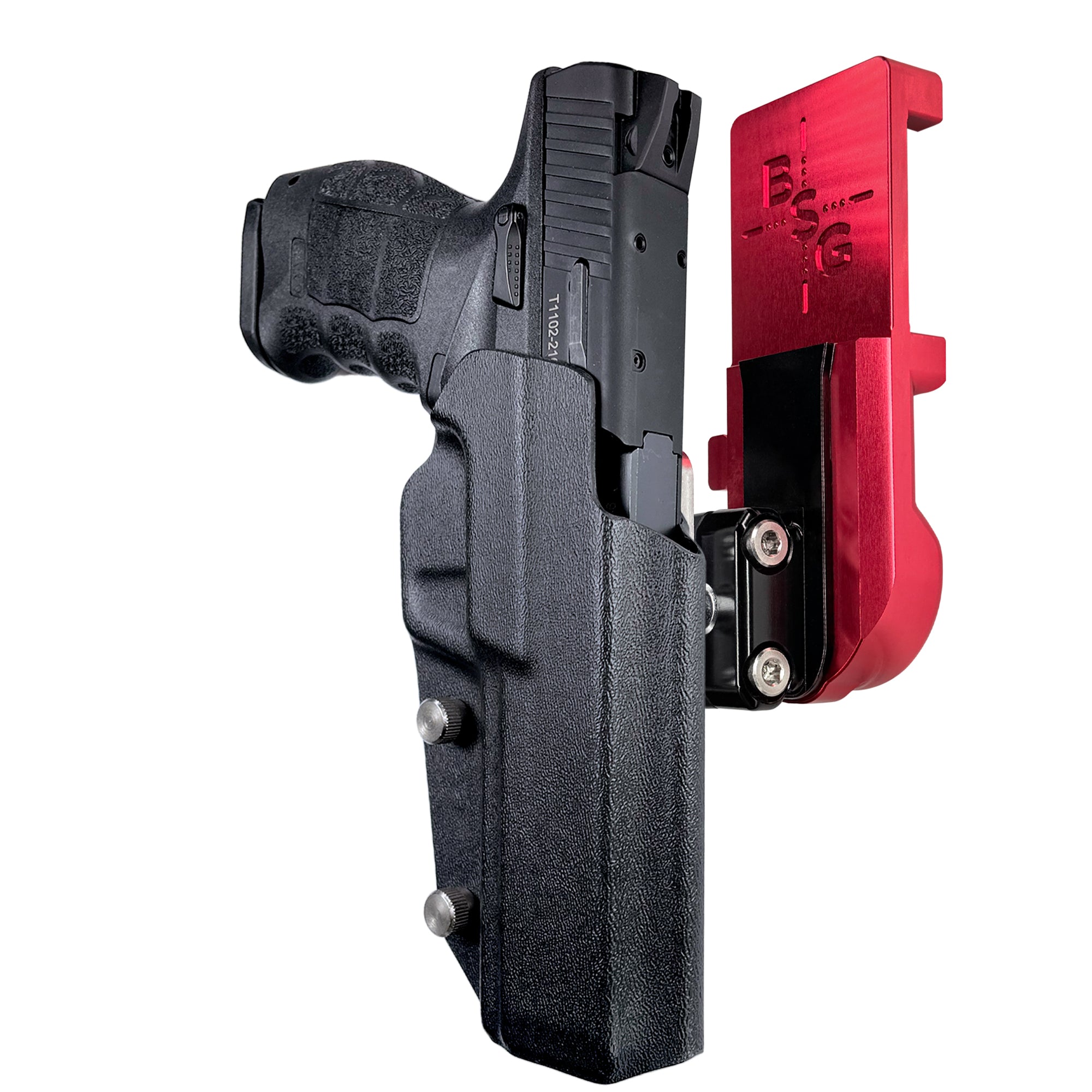 SAR9 Sport IPSC/USPA Quick Mount Ball Joint Holster with Red Belt Attachment, Black Holster Shell