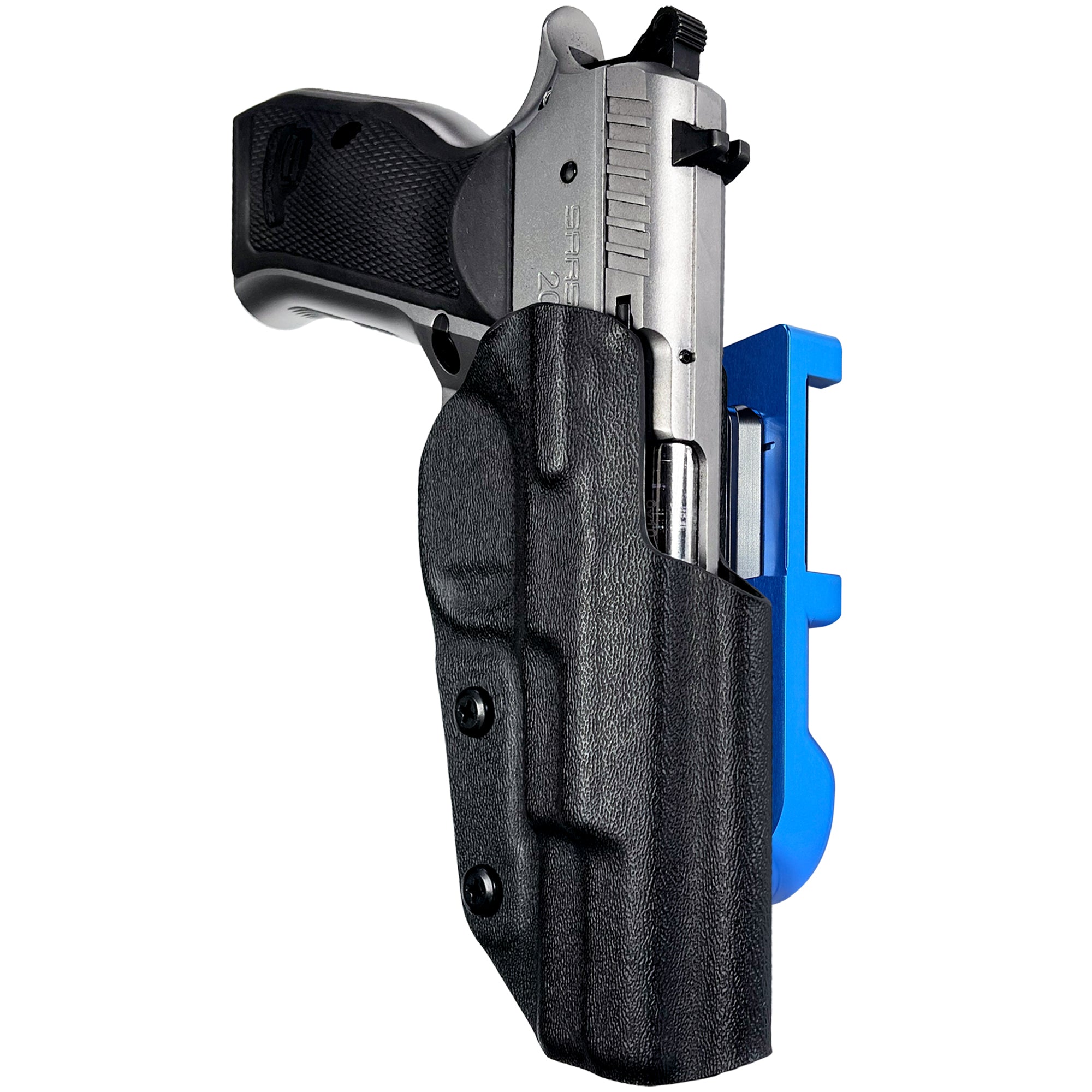 SAR 2000 IDPA Quick Mount Holster with Blue Belt Attachment, Black Holster Shell