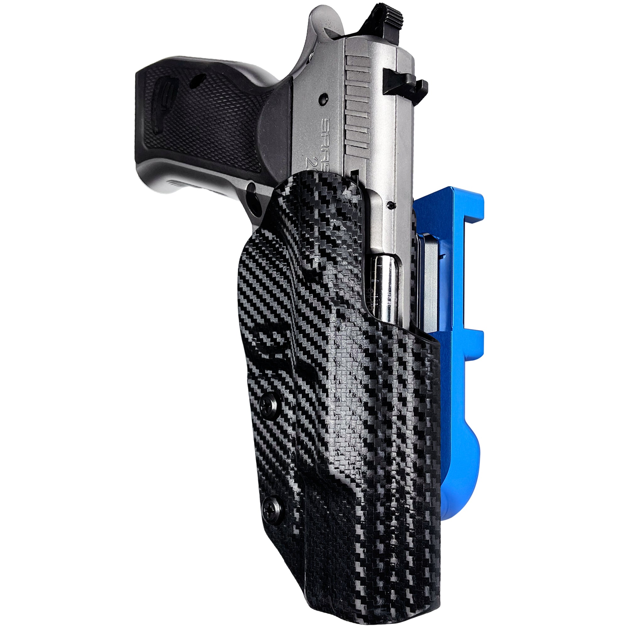 SAR 2000 IDPA Quick Mount Holster with Blue Belt Attachment, Carbon Fiber Holster Shell