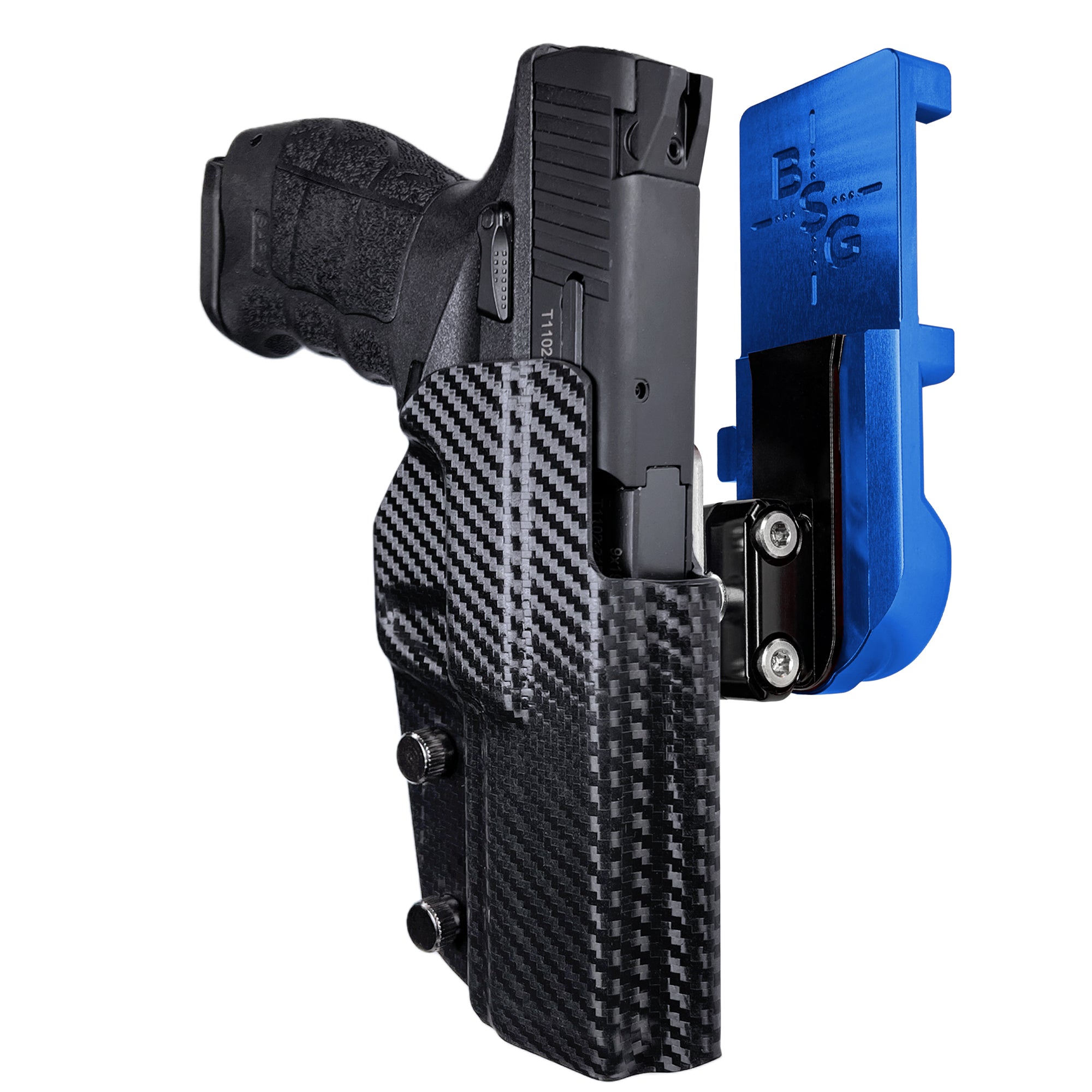 Sarsilmaz SAR9 IPSC/USPA Quick Mount Ball Joint Holster with Blue Belt Attachment, Carbon Fiber Holster Shell