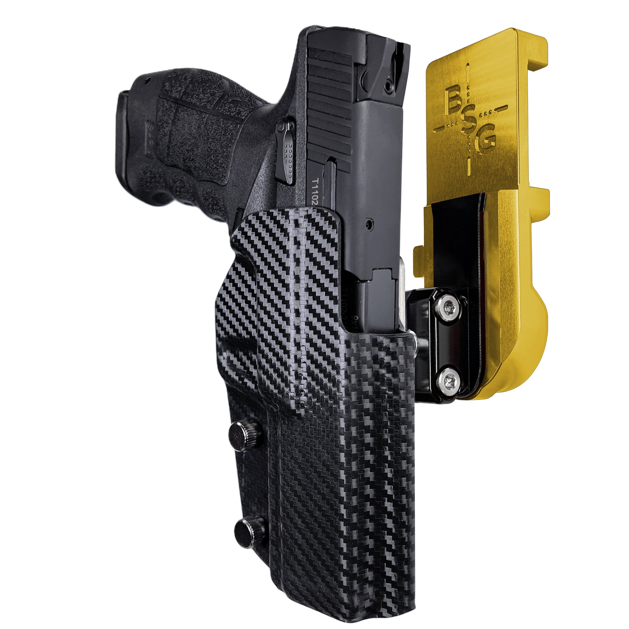 Sarsilmaz SAR9 IPSC/USPA Quick Mount Ball Joint Holster with 24K Gold Belt Attachment, Carbon Fiber Holster Shell