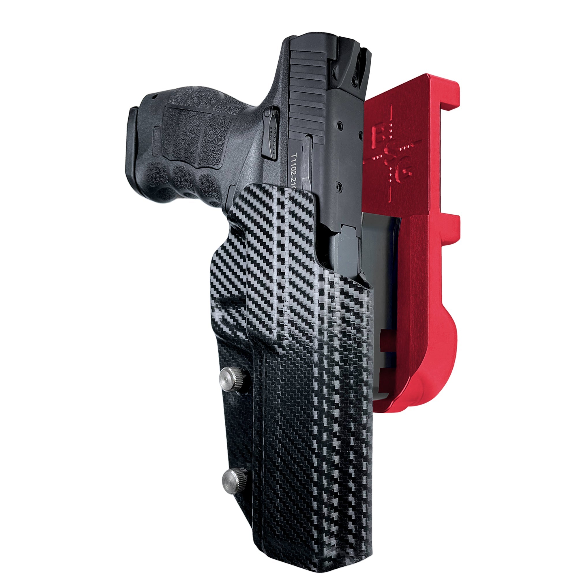SAR9 Sport IPSC/USPA Quick Mount Holster with Red Belt Attachment, Carbon Fiber Holster Shell