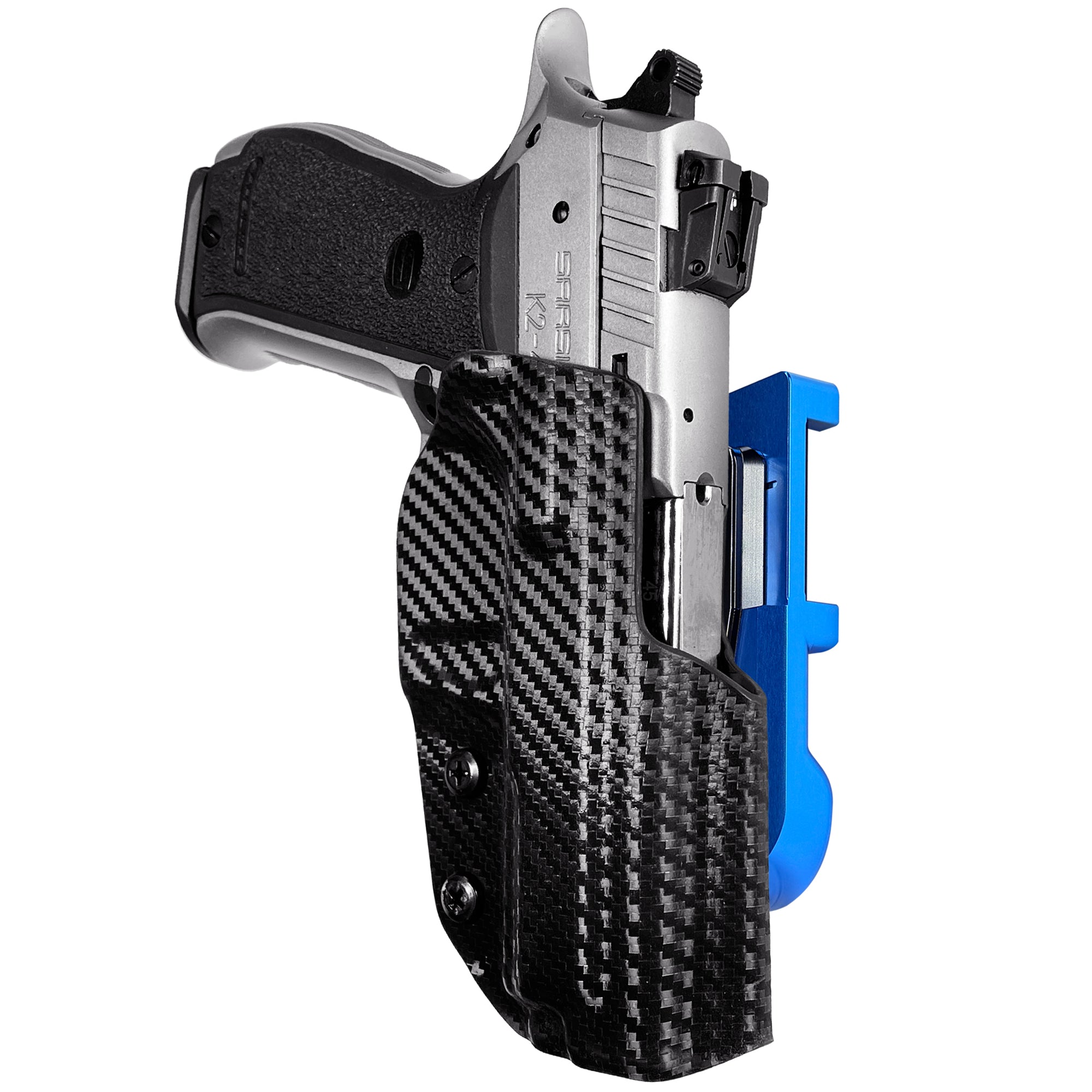 SAR K2-45 C IDPA Quick Mount Holster with Blue Belt Attachment, Carbon Fiber Holster Shell