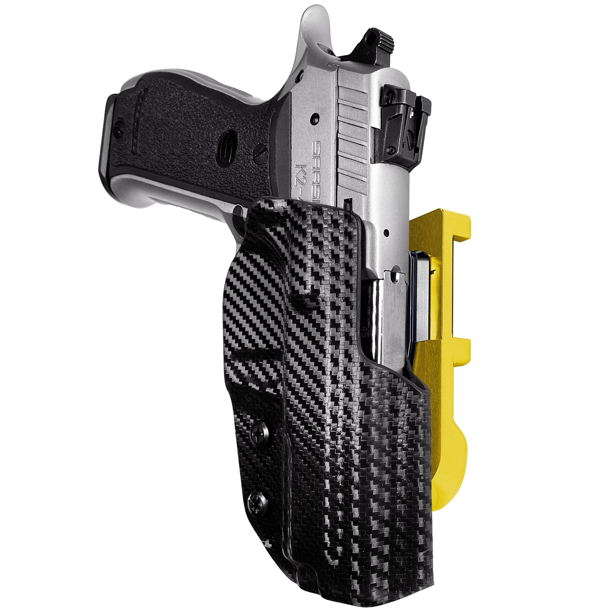 SAR K2-45 C IDPA Quick Mount Holster with 24K Gold Belt Attachment, Carbon Fiber Holster Shell