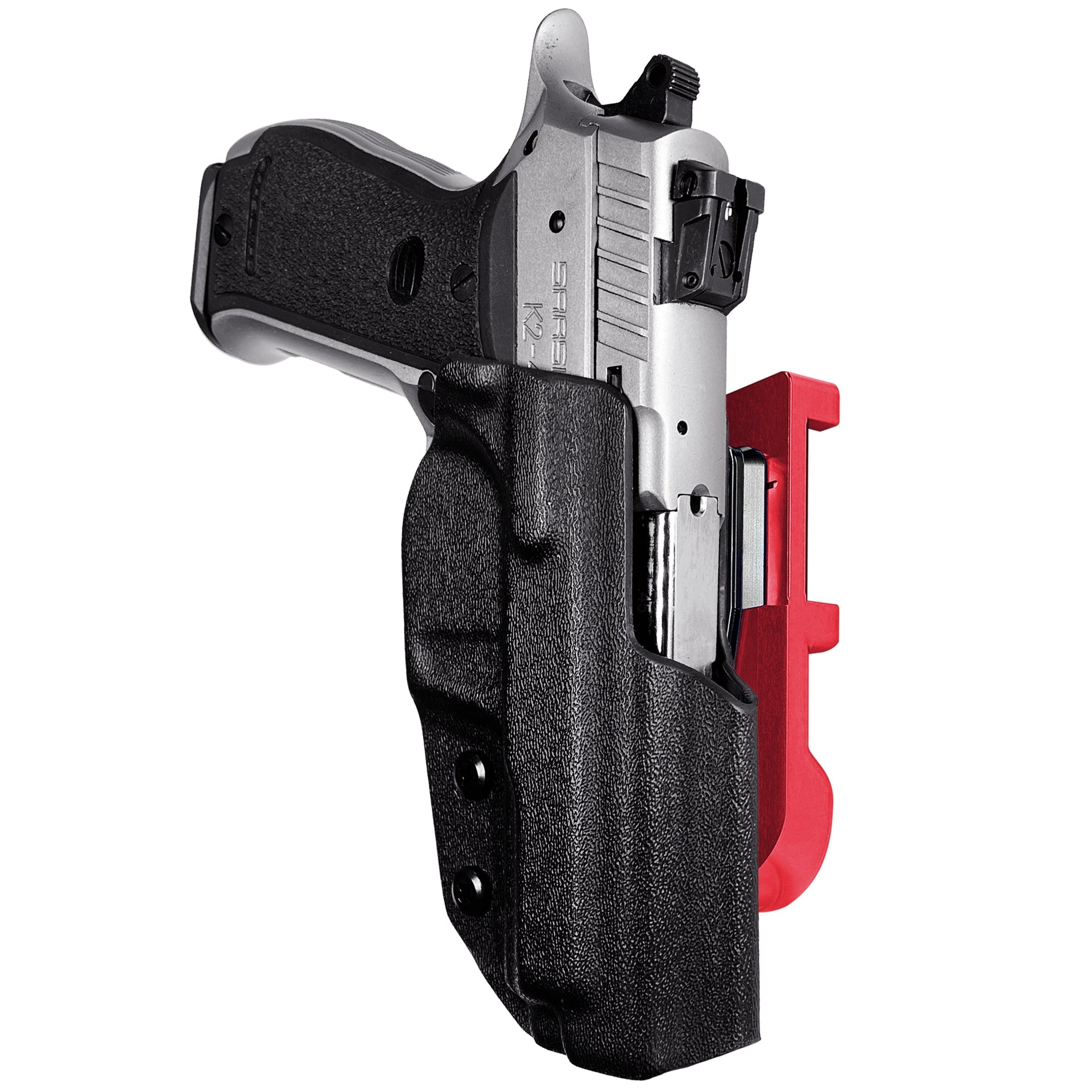 SAR K2-45 C IDPA Quick Mount Holster with Red Belt Attachment, Black Holster Shell