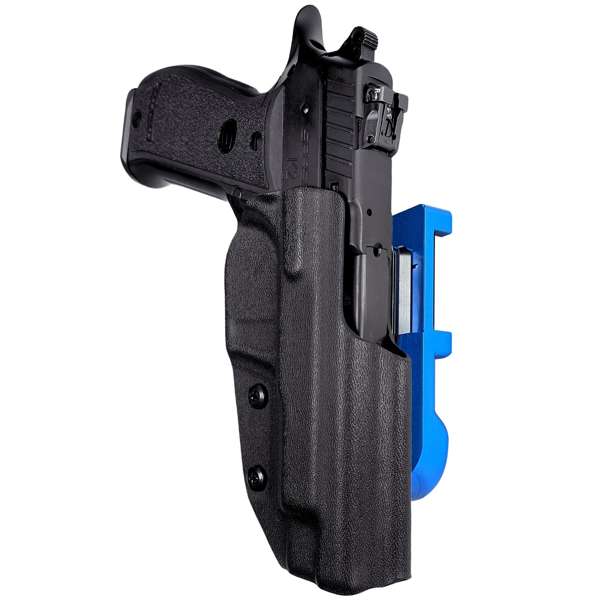 SAR K2 45 IDPA Quick Mount Holster with Blue Belt Attachment, Black Holster Shell