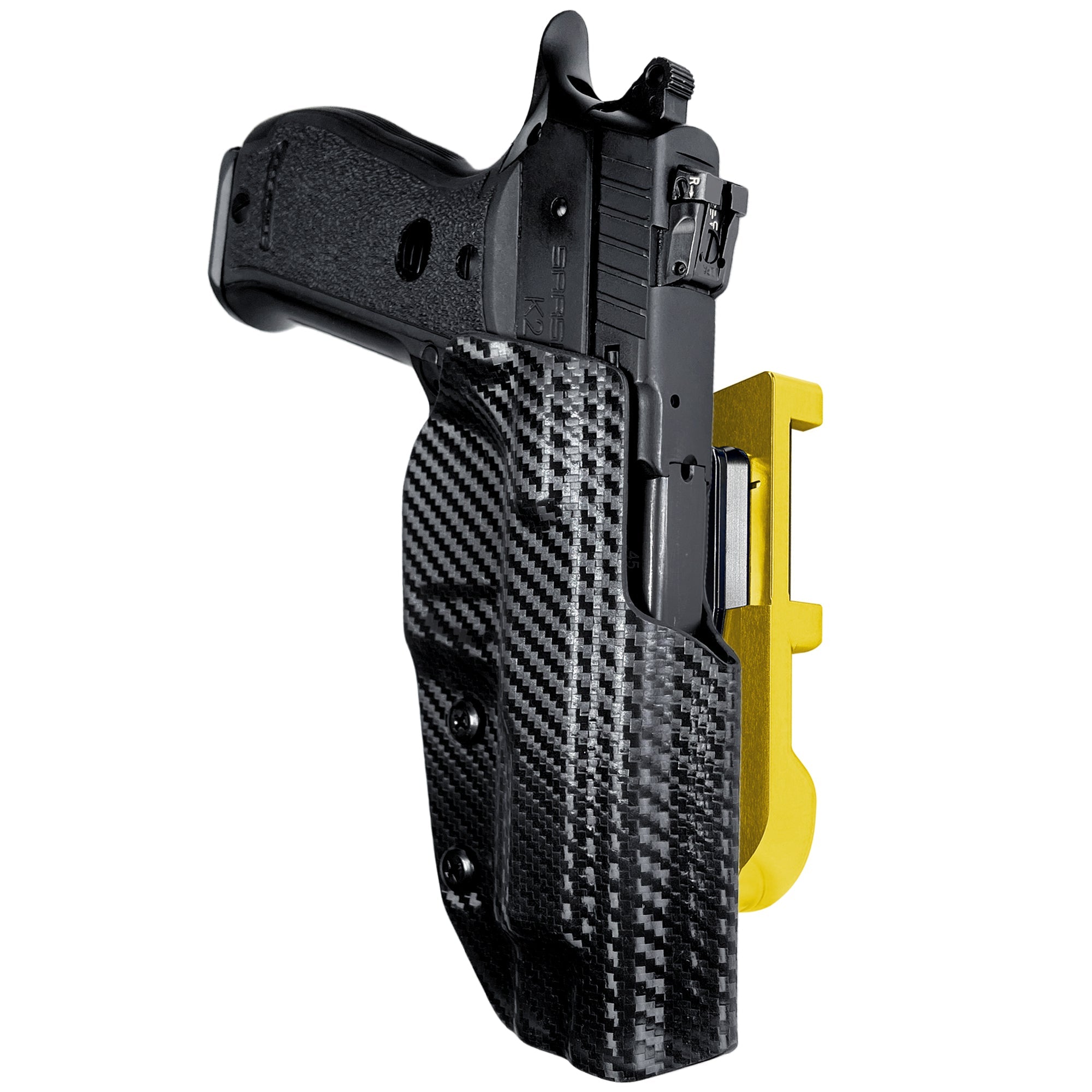 SAR K2 45 IDPA Quick Mount Holster with 24K Gold Belt Attachment, Carbon Fiber Holster Shell