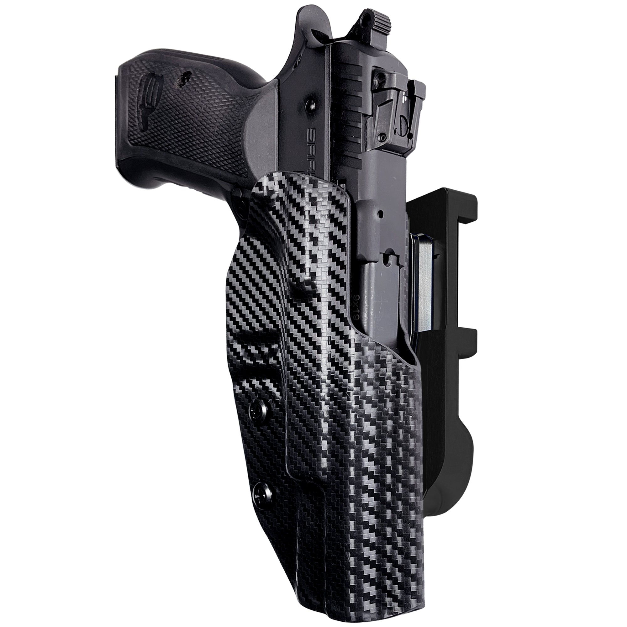 SAR P8L IDPA Quick Mount Holster with Black Belt Attachment, Carbon Fiber Holster Shell