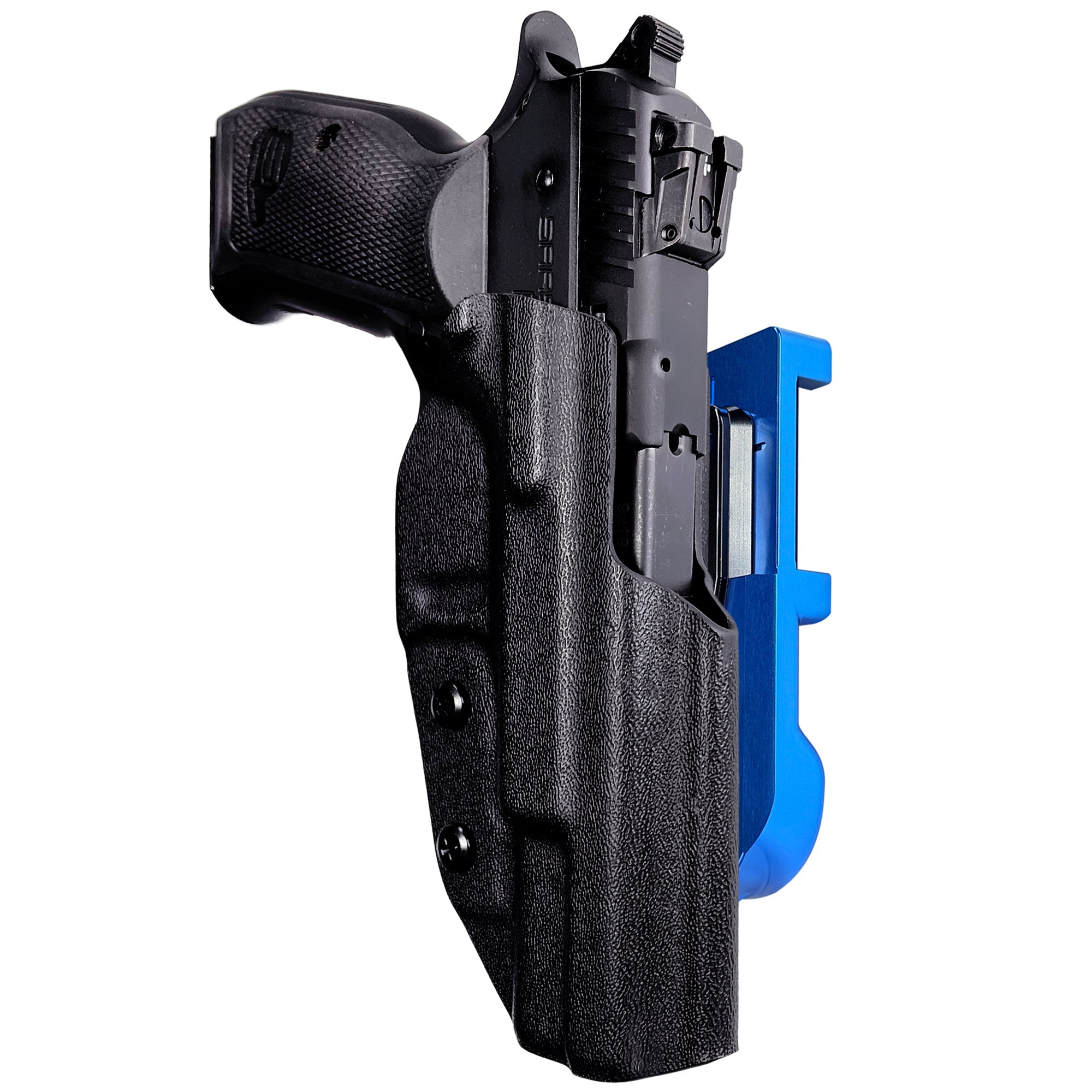 SAR P8L IDPA Quick Mount Holster with Blue Belt Attachment, Black Holster Shell
