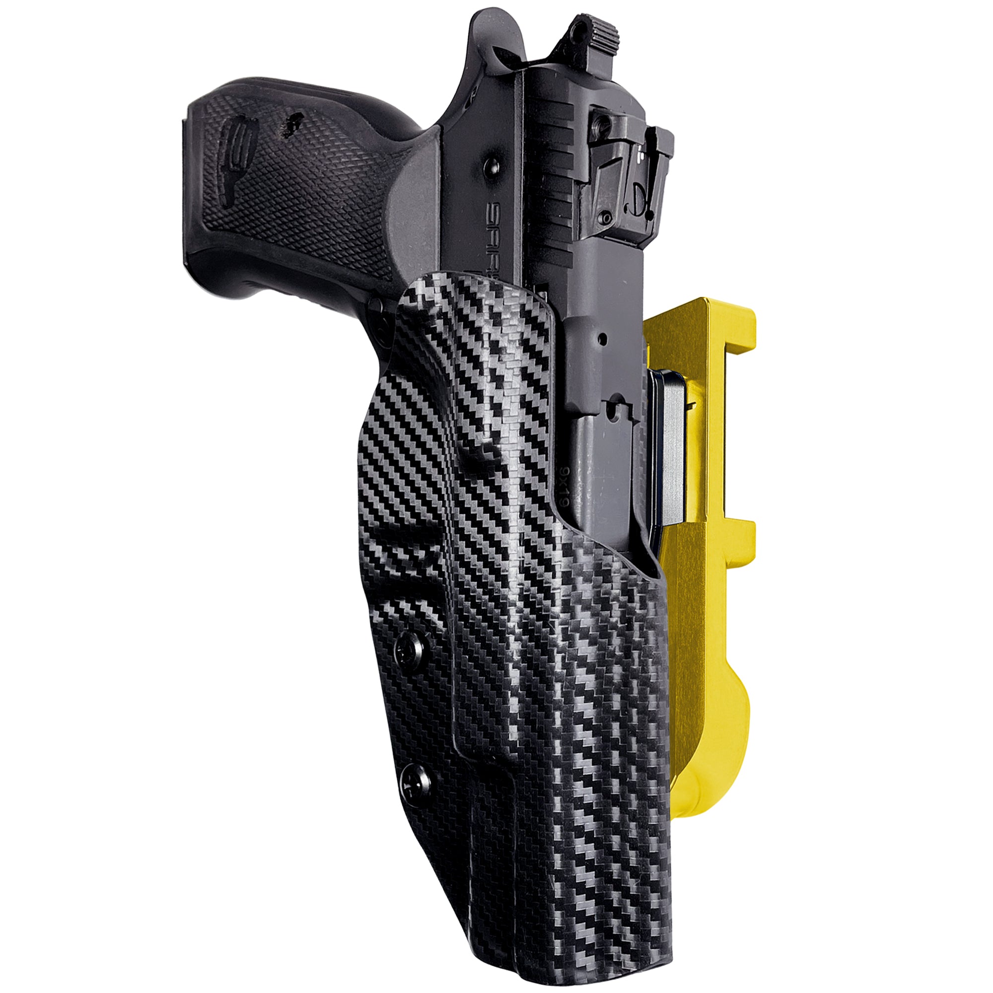 SAR P8L IDPA Quick Mount Holster with 24K Gold Belt Attachment, Carbon Fiber Holster Shell