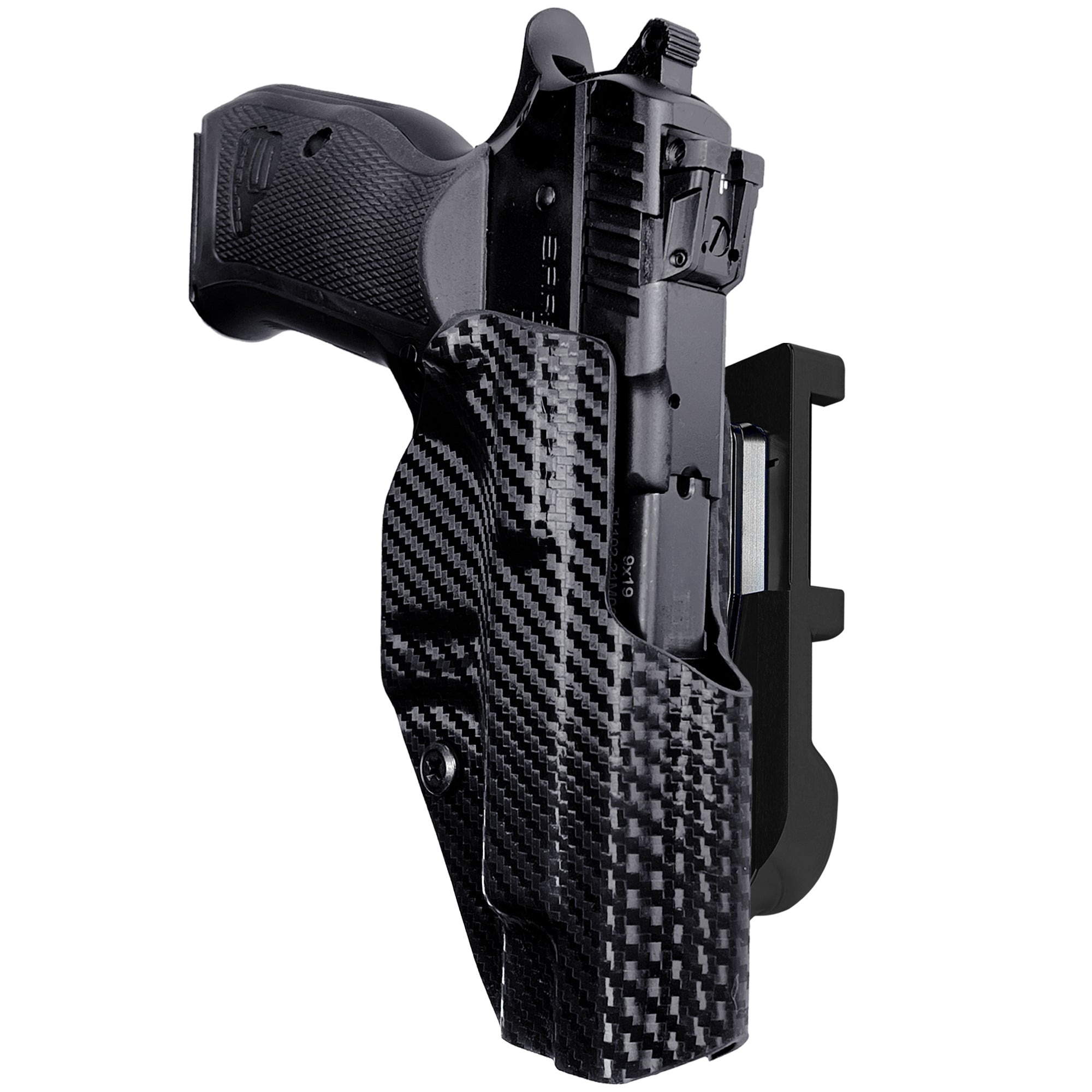 SAR P8S IDPA Quick Mount Holster with Black Belt Attachment, Carbon Fiber Holster Shell