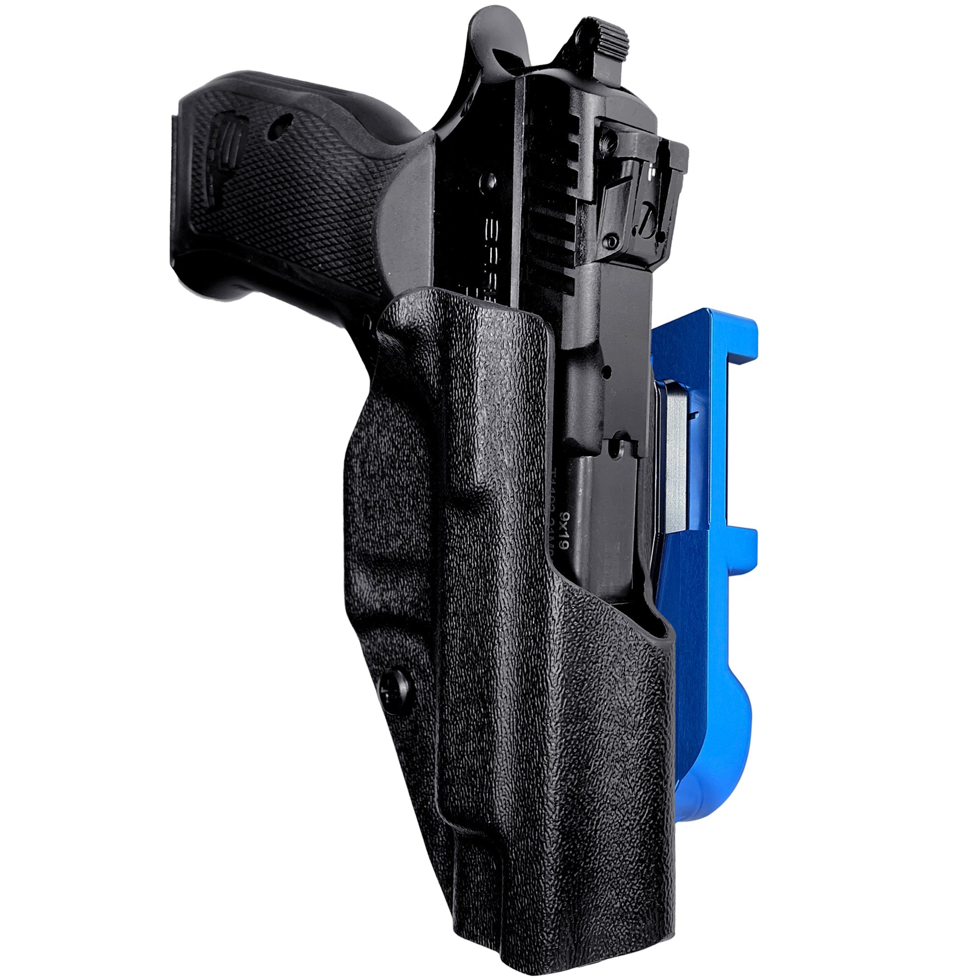SAR P8S IDPA Quick Mount Holster with Blue Belt Attachment, Black Holster Shell