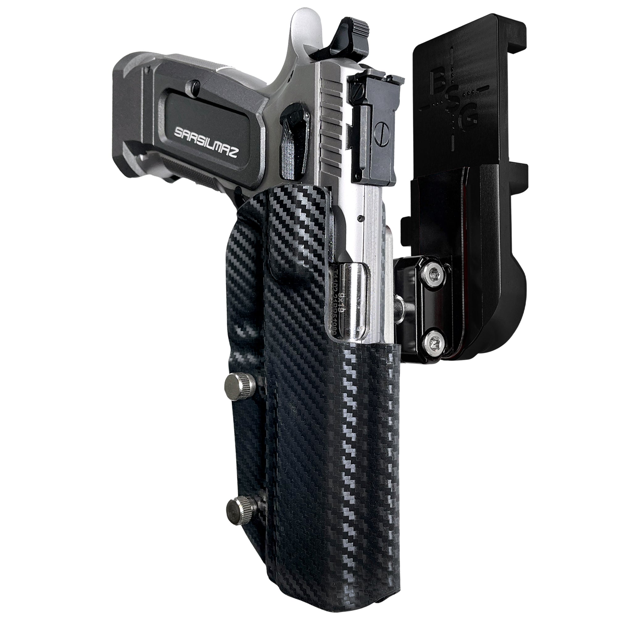 SAR K-12 Sport IPSC/USPA Quick Mount Ball Joint Holster with Black Belt Attachment, Carbon Fiber Holster Shell