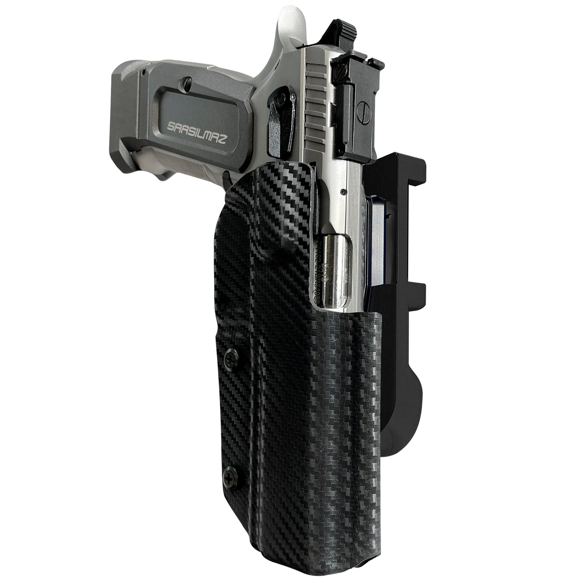 SAR K-12 Sport IDPA Quick Mount Holster with Black Belt Attachment, Carbon Fiber Holster Shell
