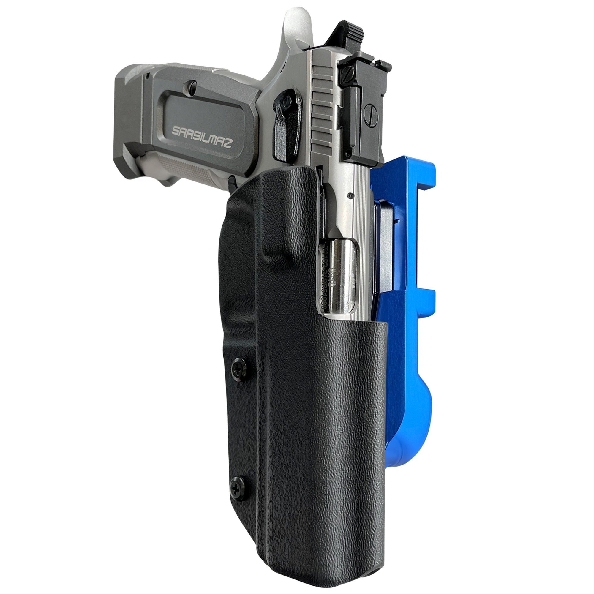 SAR K-12 Sport IDPA Quick Mount Holster with Blue Belt Attachment, Black Holster Shell