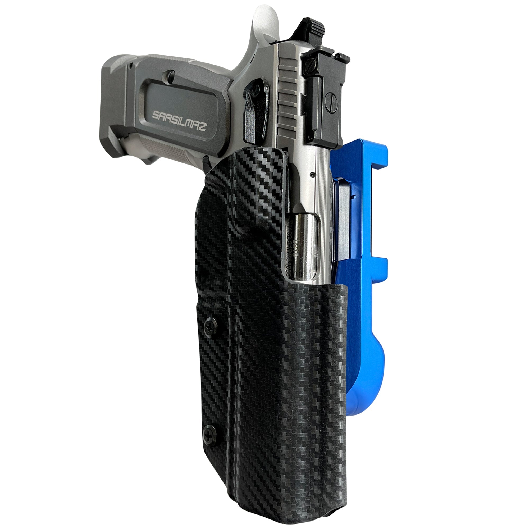SAR K-12 Sport IDPA Quick Mount Holster with Blue Belt Attachment, Carbon Fiber Holster Shell