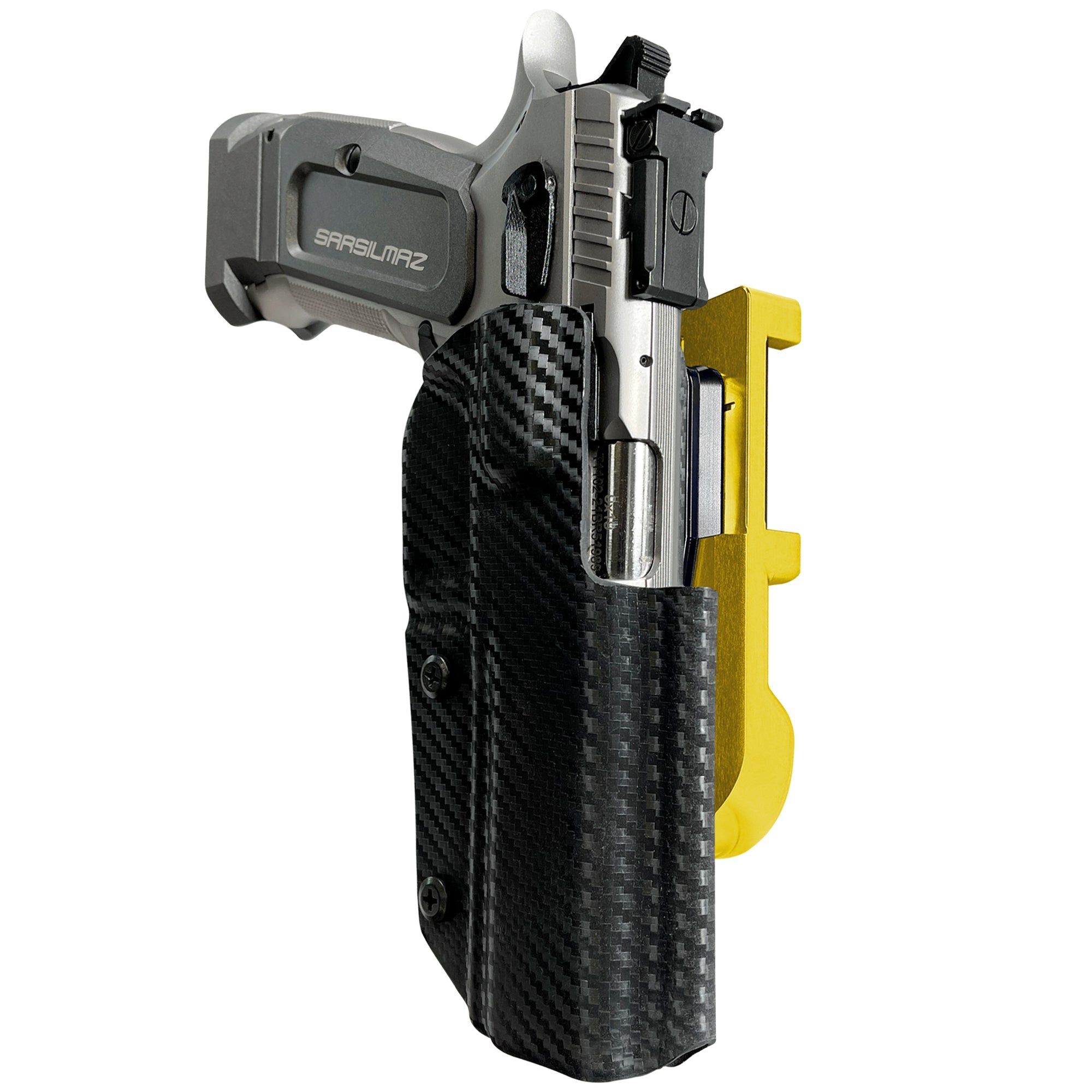 SAR K-12 Sport IDPA Quick Mount Holster with 24K Gold Belt Attachment, Carbon Fiber Holster Shell