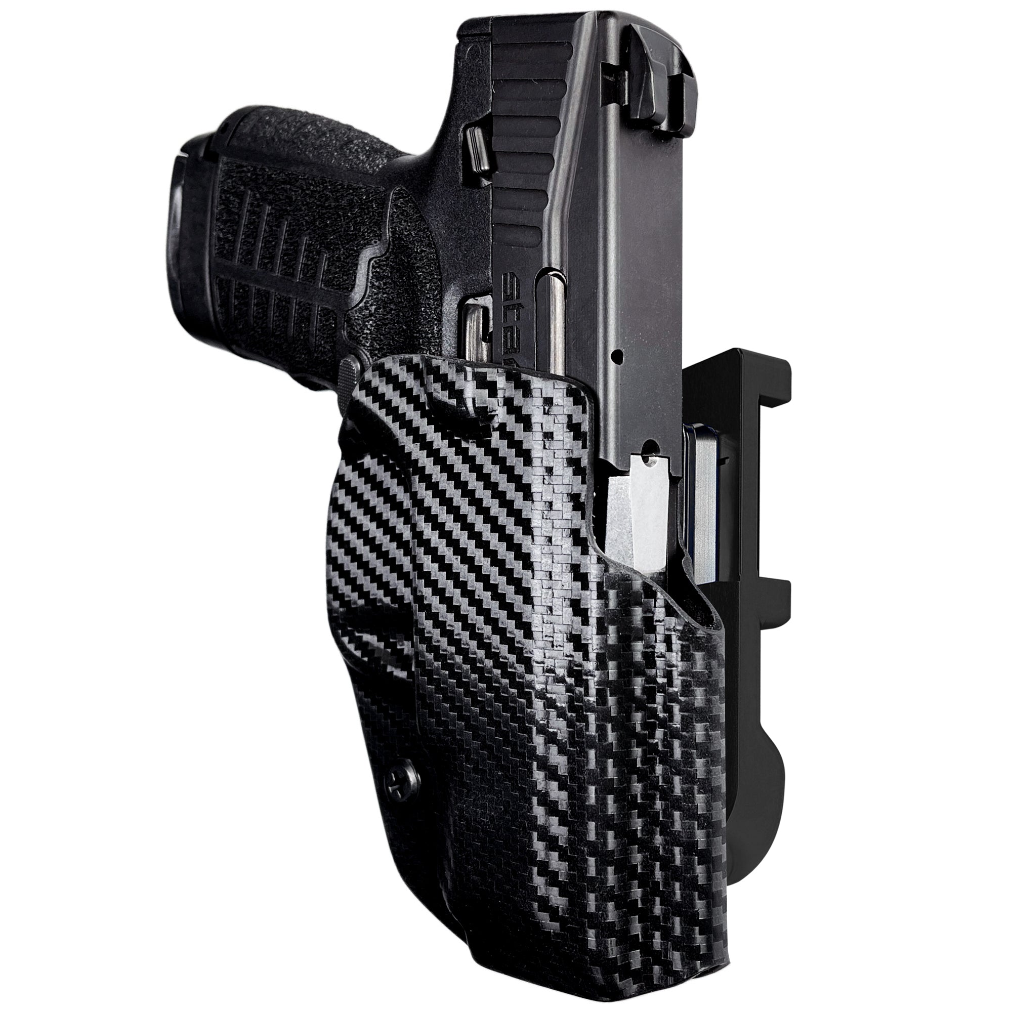 Savage Stance IDPA Quick Mount Holster with Black Belt Attachment, Carbon Fiber Holster Shell