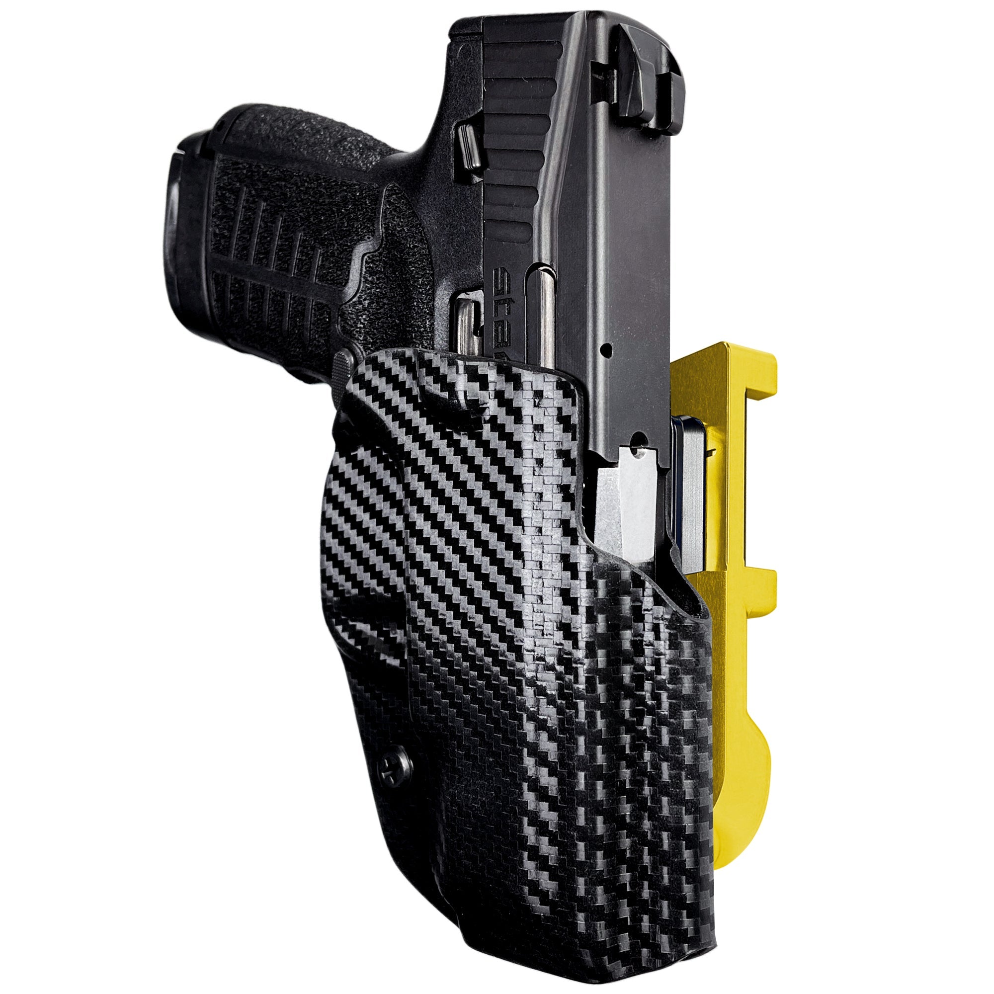 Savage Stance IDPA Quick Mount Holster with 24K Gold Belt Attachment, Carbon Fiber Holster Shell