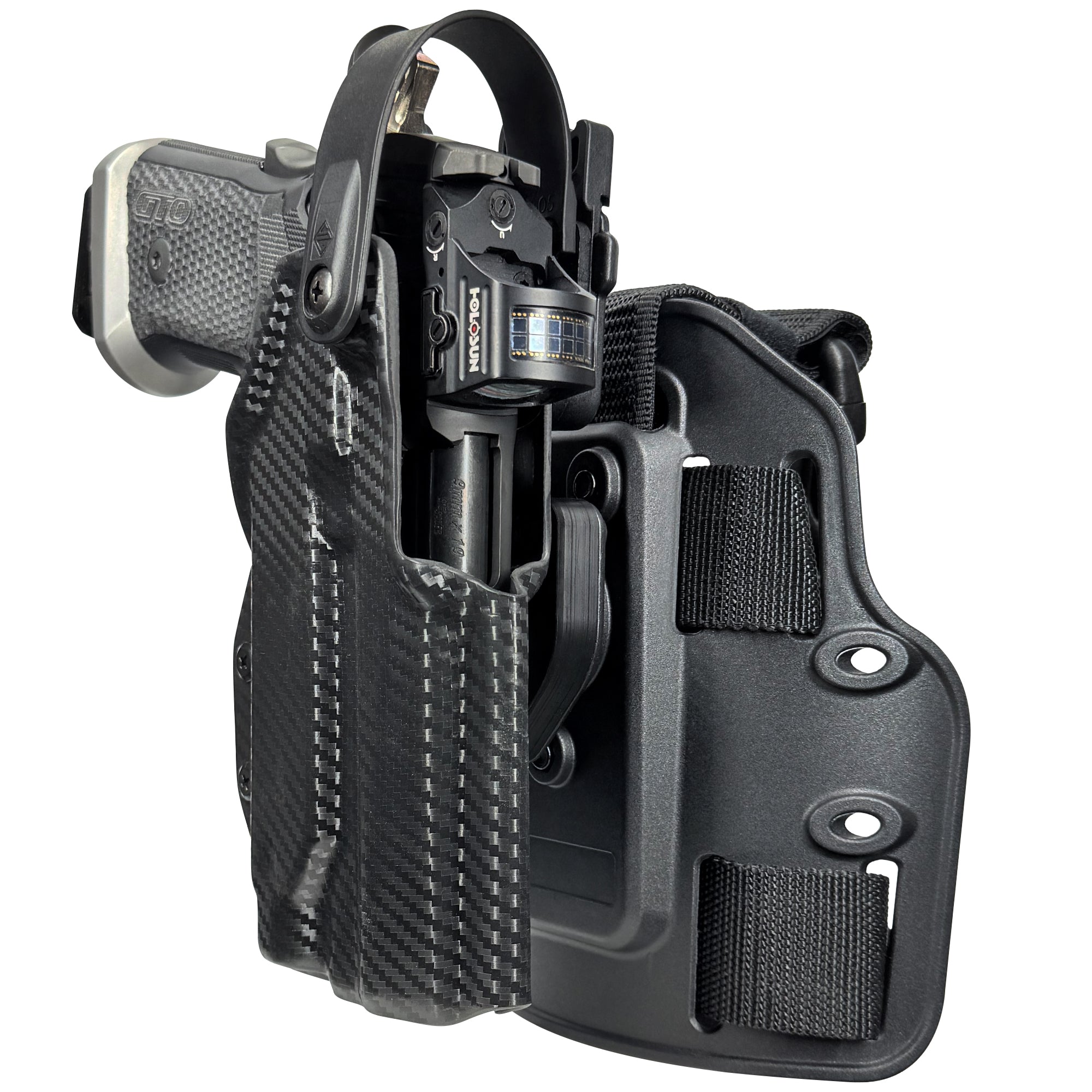 Level II Duty Drop Leg Holster for Sig P211 Holosun P.ID in Carbon Fiber