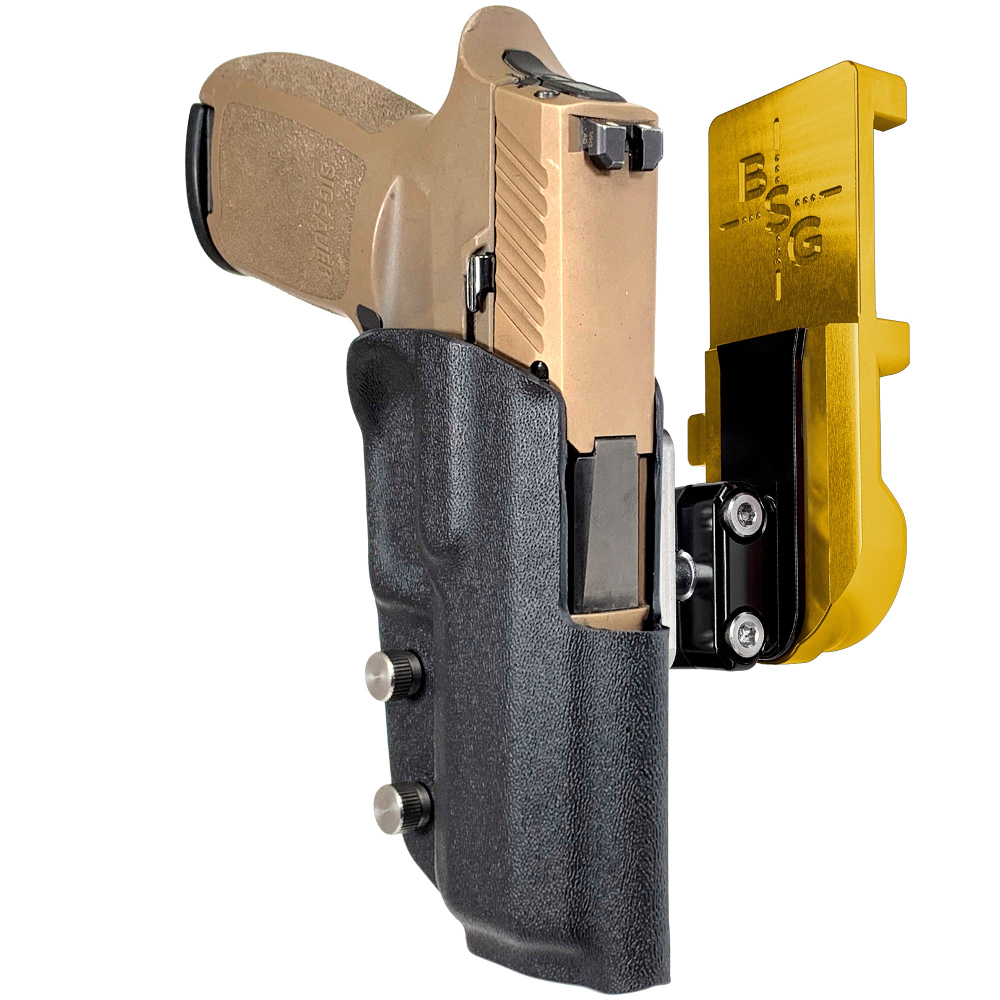 Sig Sauer P320 Compact IPSC/USPA Quick Mount Ball Joint Holster with 24K Gold Belt Attachment, Black Holster Shell