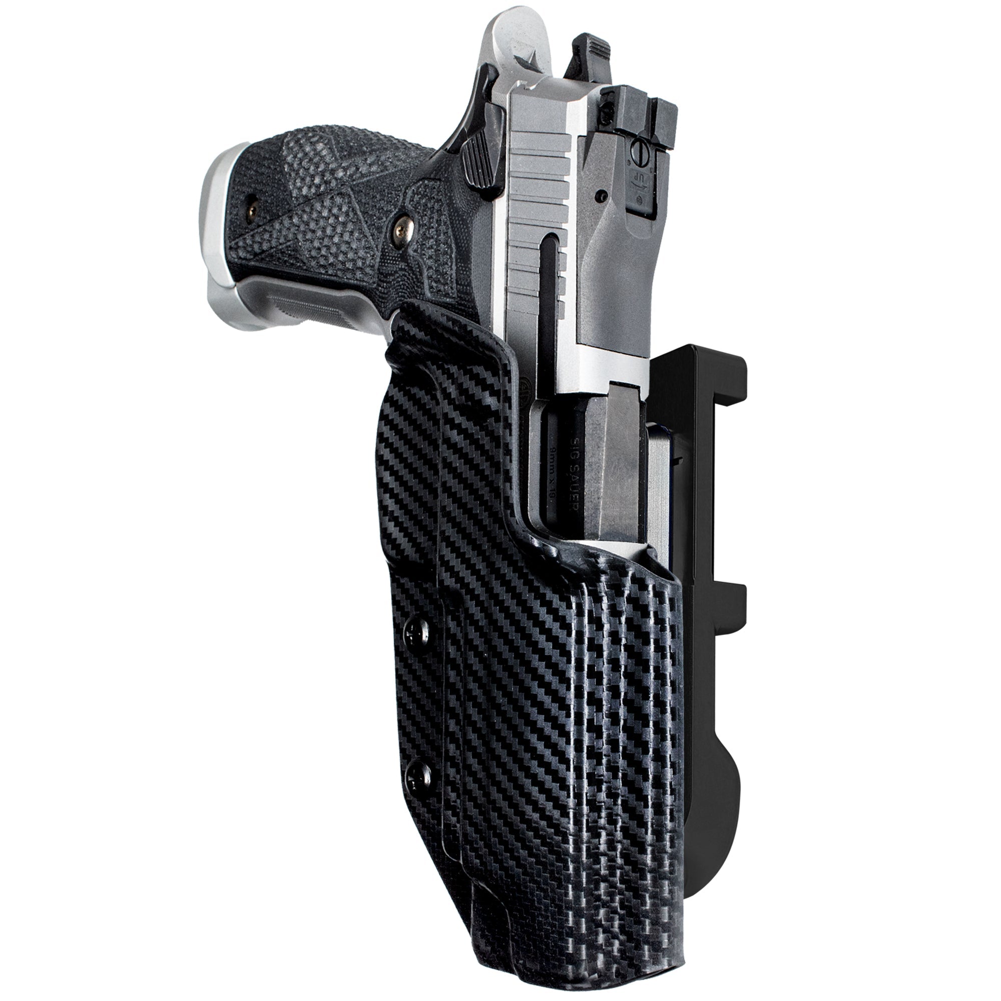 Sig Sauer P226 XFIVE IDPA Quick Mount Holster with Black Belt Attachment, Carbon Fiber Holster Shell