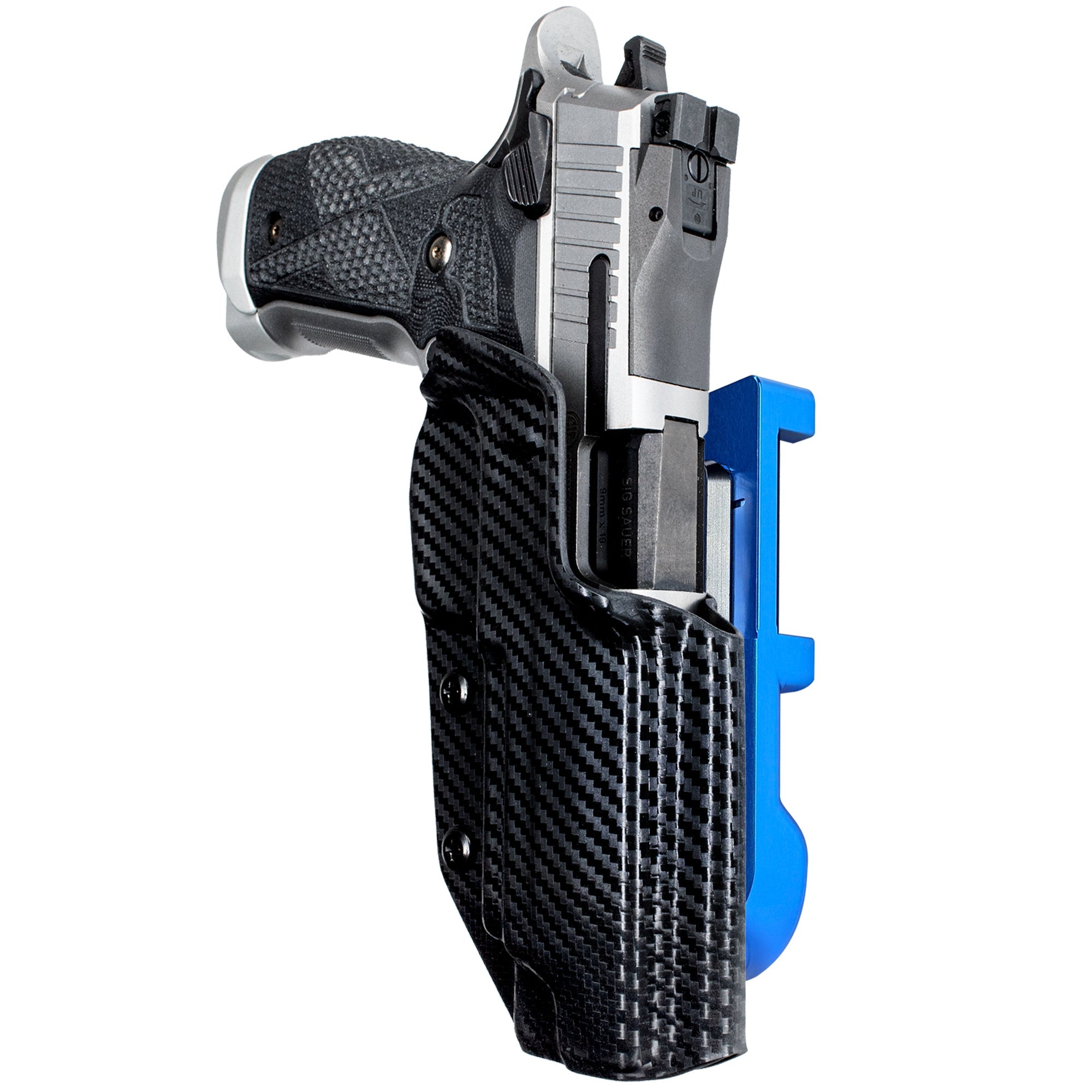 Sig Sauer P226 XFIVE IDPA Quick Mount Holster with Blue Belt Attachment, Carbon Fiber Holster Shell
