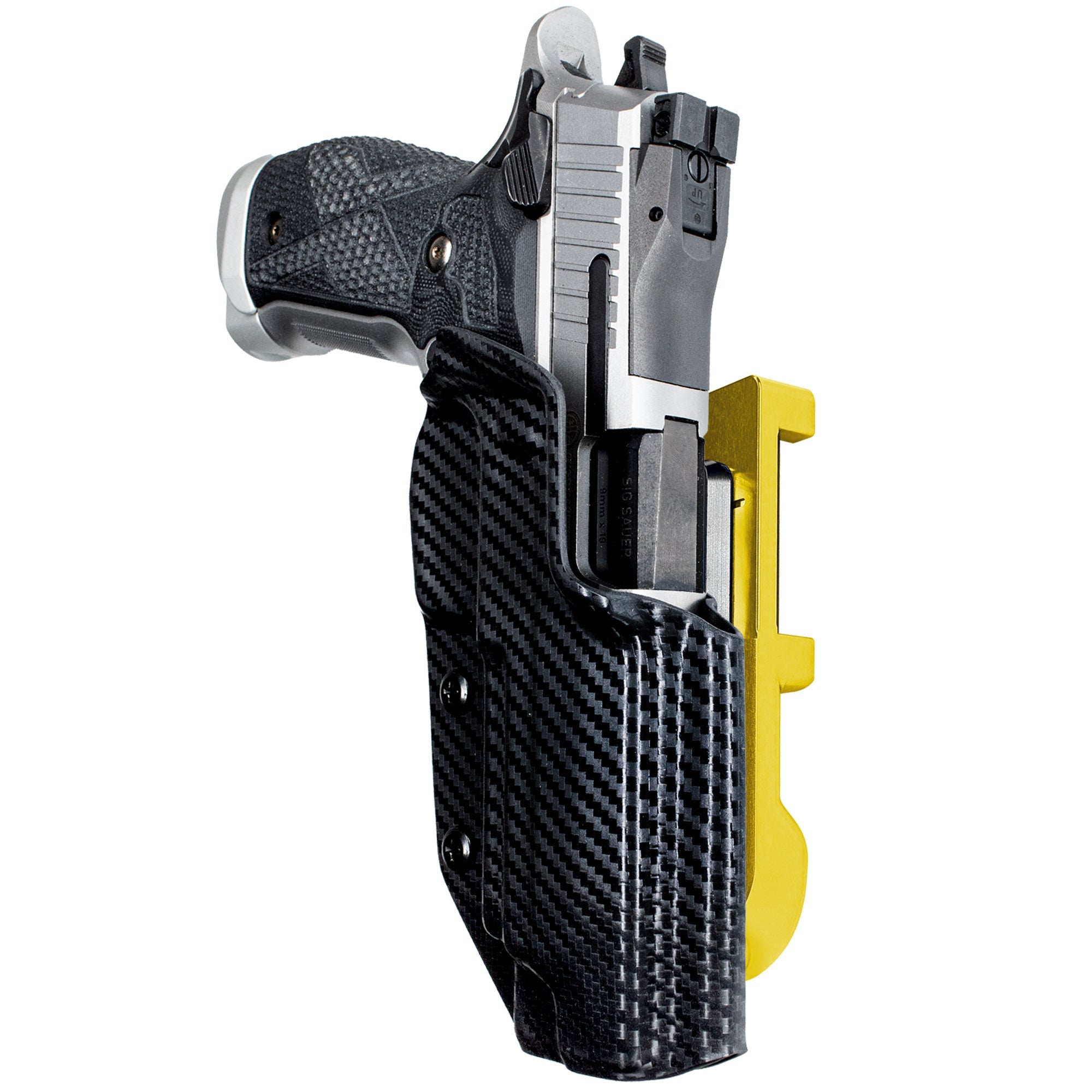 Sig Sauer P226 XFIVE IDPA Quick Mount Holster with 24K Gold Belt Attachment, Carbon Fiber Holster Shell