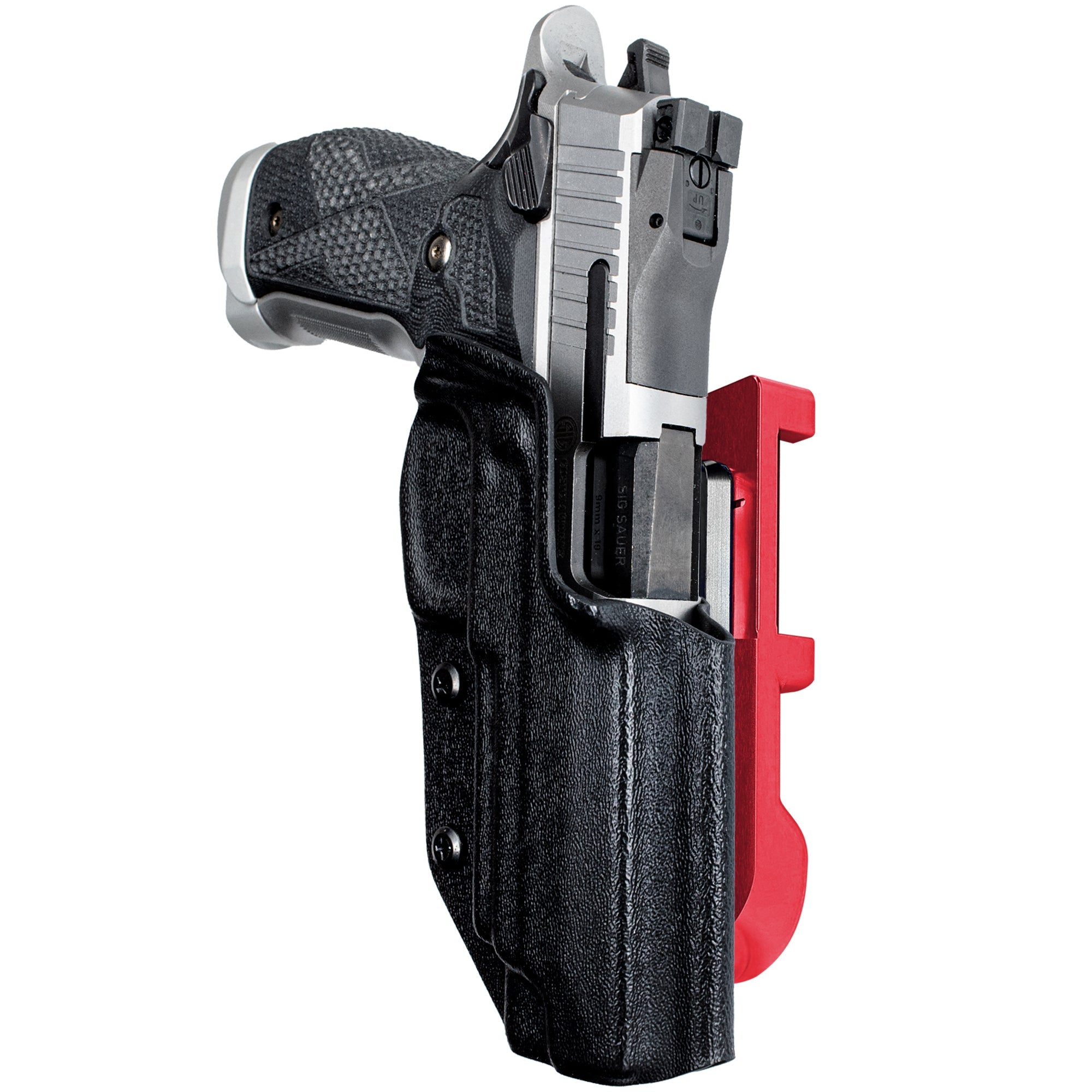 Sig Sauer P226 XFIVE IDPA Quick Mount Holster with Red Belt Attachment, Black Holster Shell