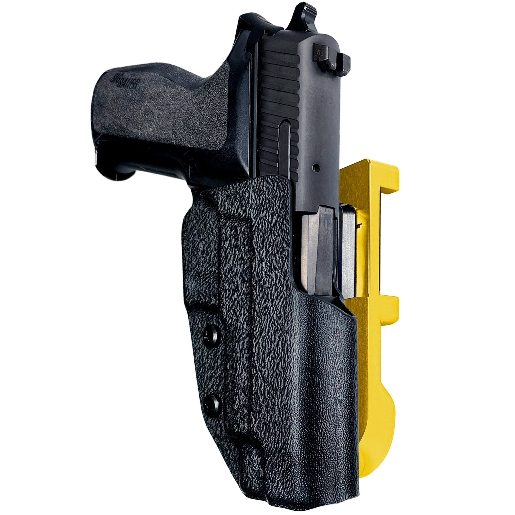 Sig Sauer P226 w/ Rail IDPA Quick Mount Holster with 24K Gold Belt Attachment, Black Holster Shell