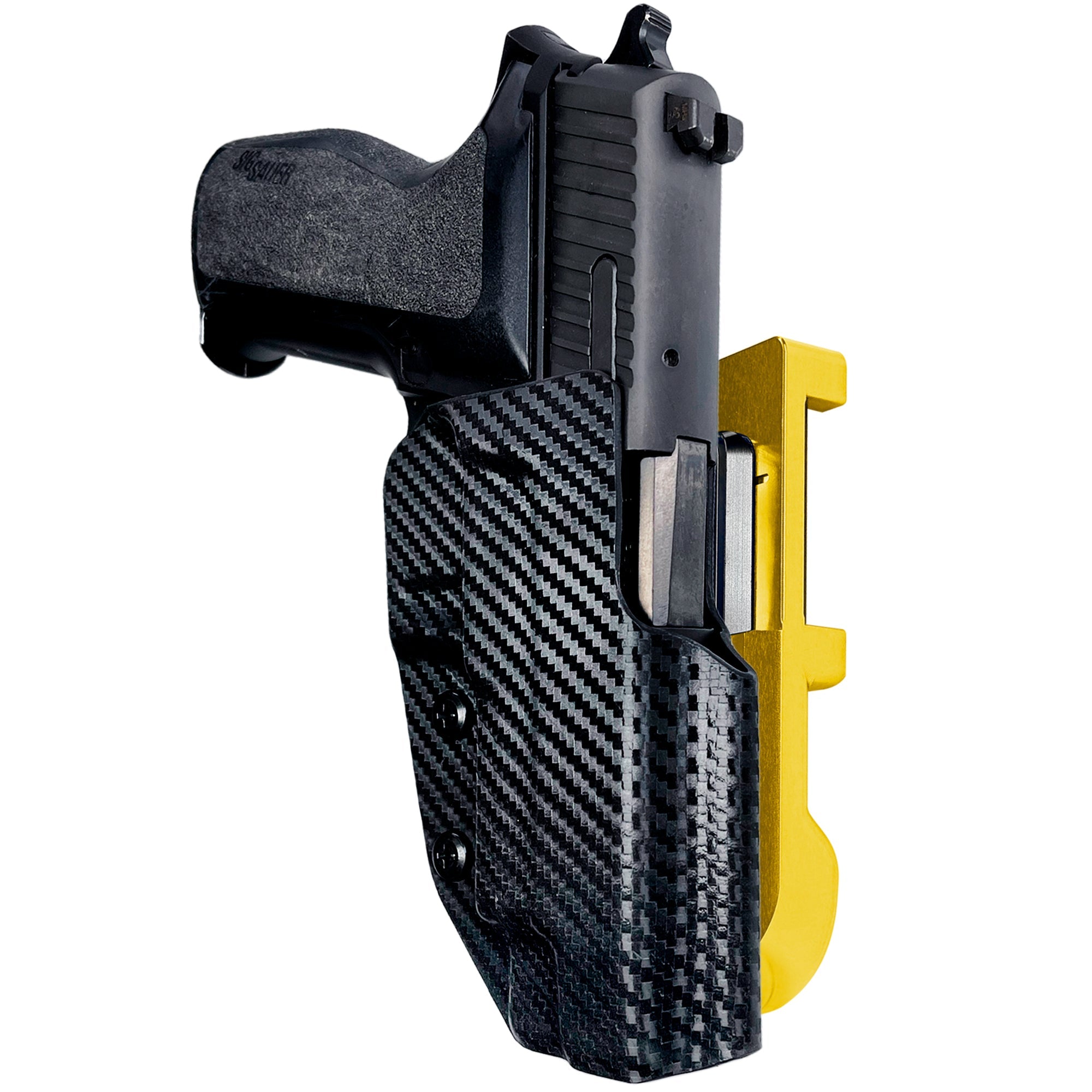 Sig Sauer P226 w/ Rail IDPA Quick Mount Holster with 24K Gold Belt Attachment, Carbon Fiber Holster Shell