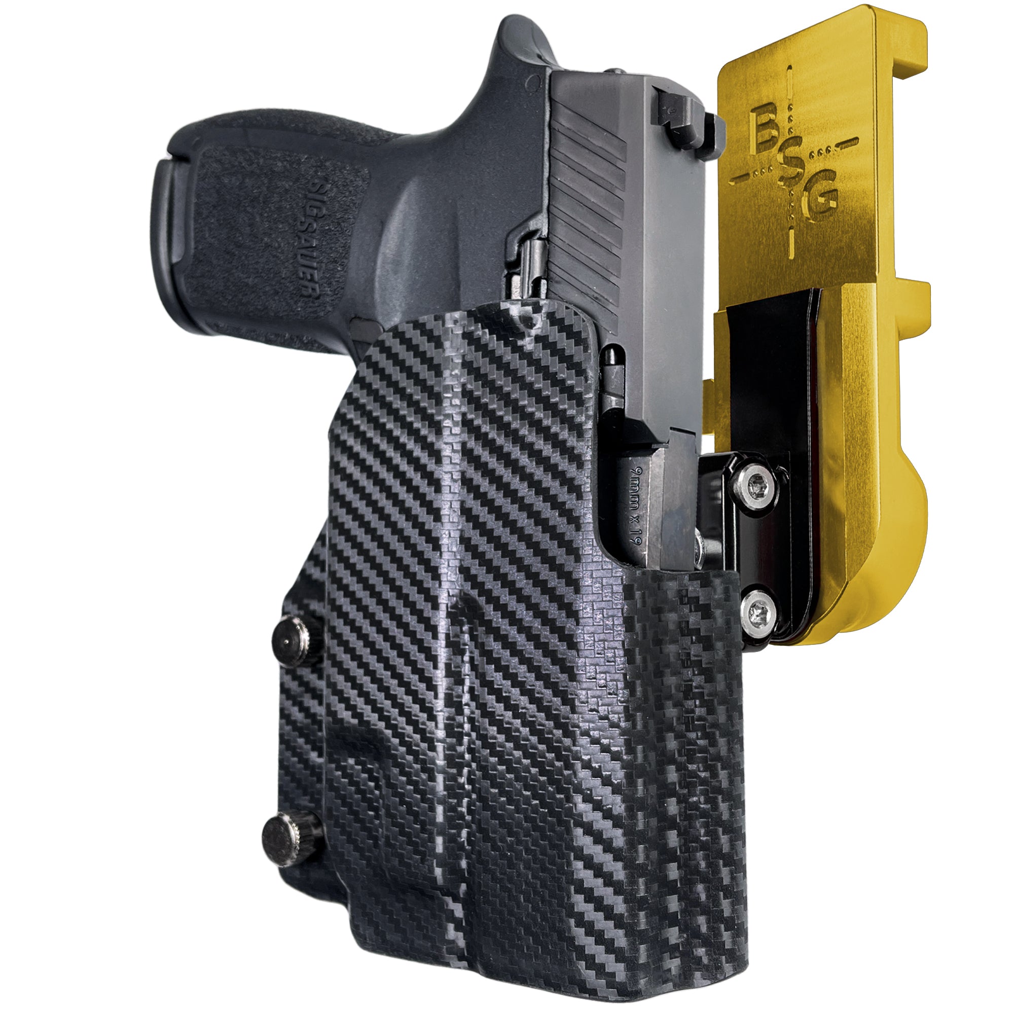 Sig P320 Compact w/ TLR7A IPSC/USPA Quick Mount Ball Joint Holster with 24K Gold Belt Attachment, Carbon Fiber Holster Shell