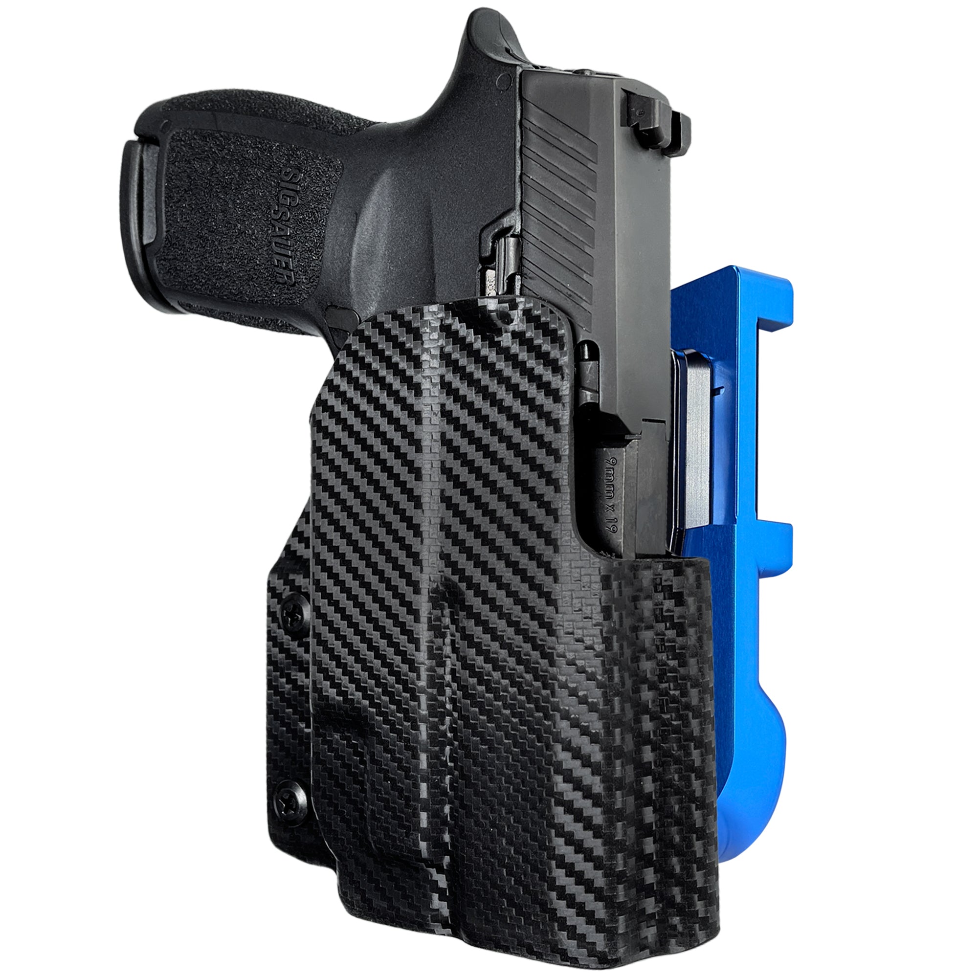 Sig P320 Compact w/ TLR7A IDPA Quick Mount Holster with Blue Belt Attachment, Carbon Fiber Holster Shell