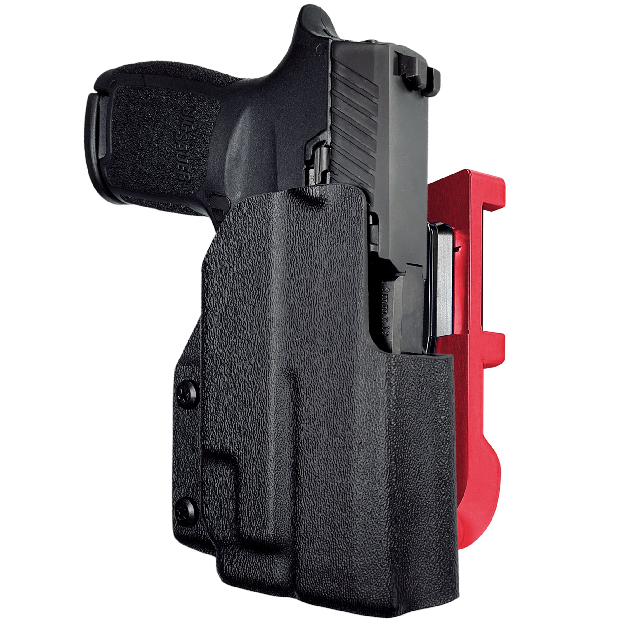 Sig P320 Compact w/ TLR7A IDPA Quick Mount Holster with Red Belt Attachment, Black Holster Shell