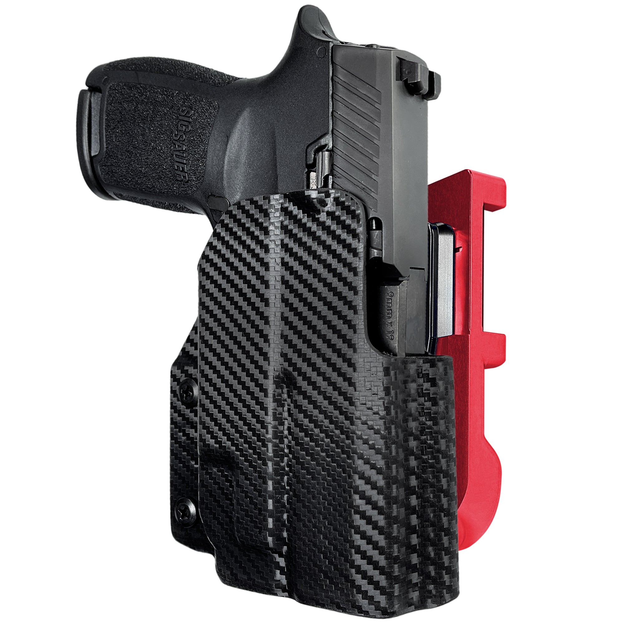 Sig P320 Compact w/ TLR7A IDPA Quick Mount Holster with Red Belt Attachment, Carbon Fiber Holster Shell