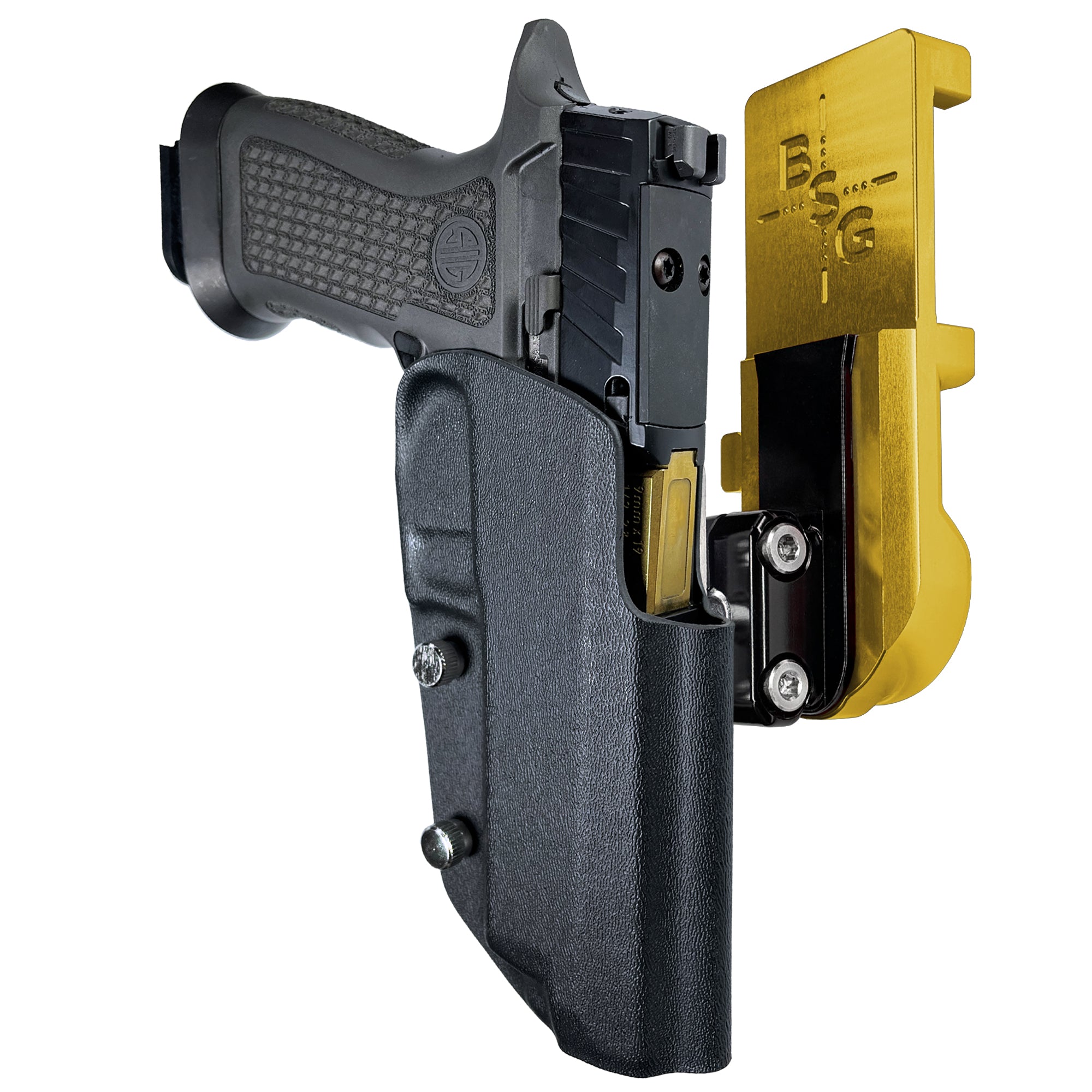 Sig P320 Full Size IPSC/USPA Quick Mount Ball Joint Holster with 24K Gold Belt Attachment, Black Holster Shell